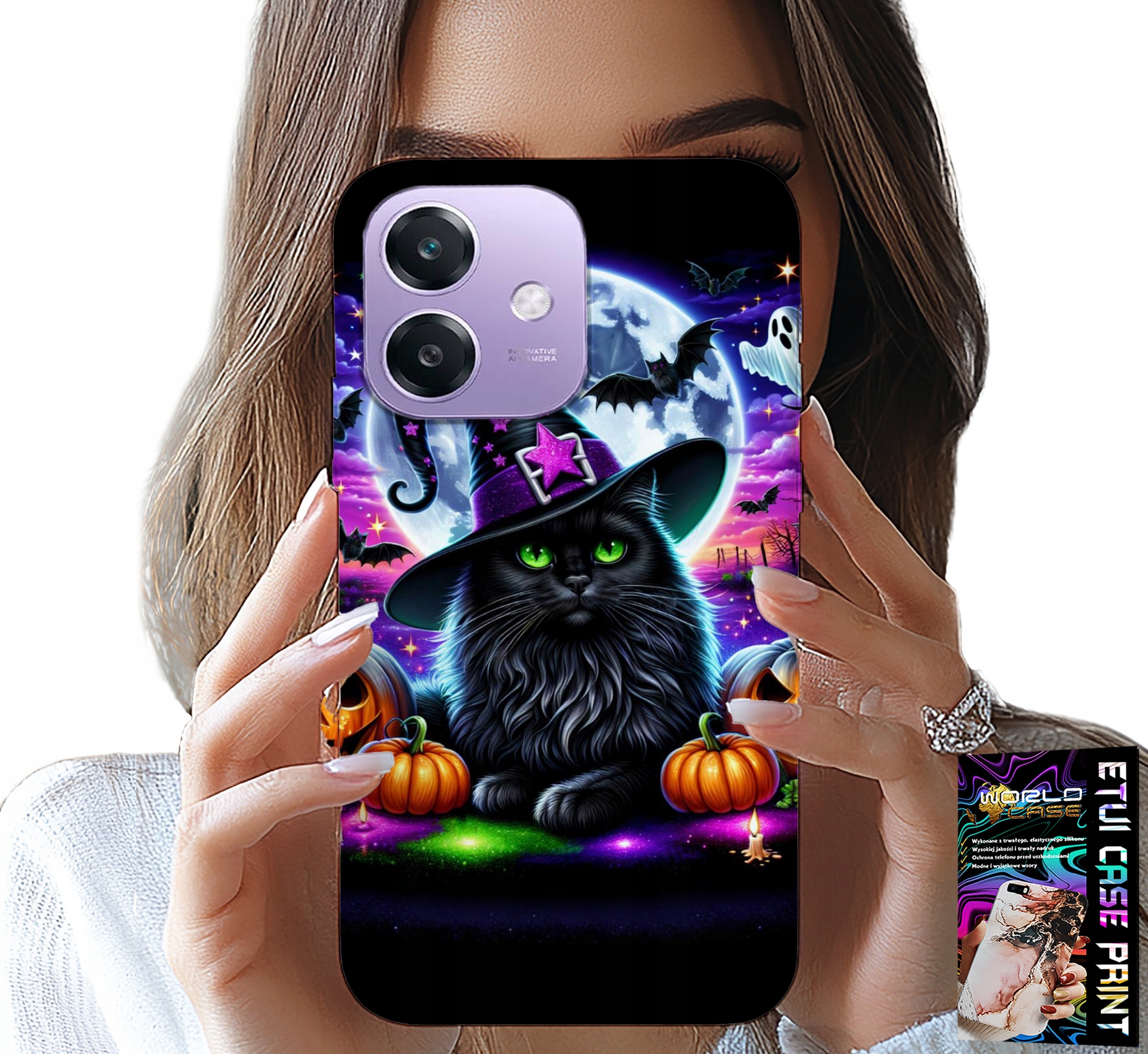 ETUI DO OPPO A40 / A40M - CZARNY KOTEK HALLOWEEN SALEM DYNIA WZORY