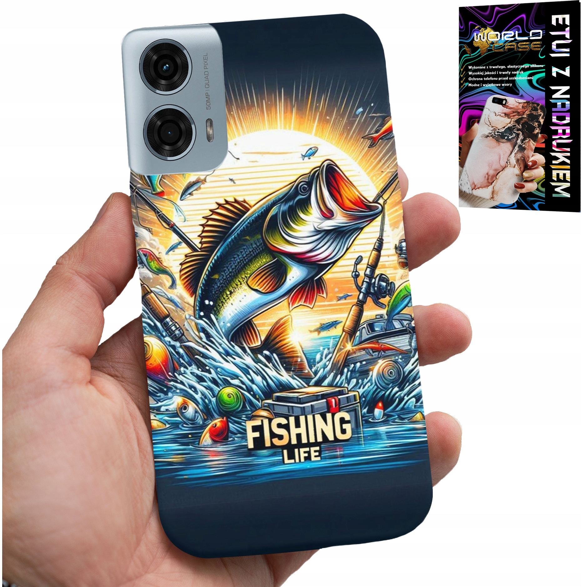 ETUI DO MOTOROLA G24 / G04 - WZORY DLA WĘDKARZA, RYBY, DORSZ, ŁOSOŚ