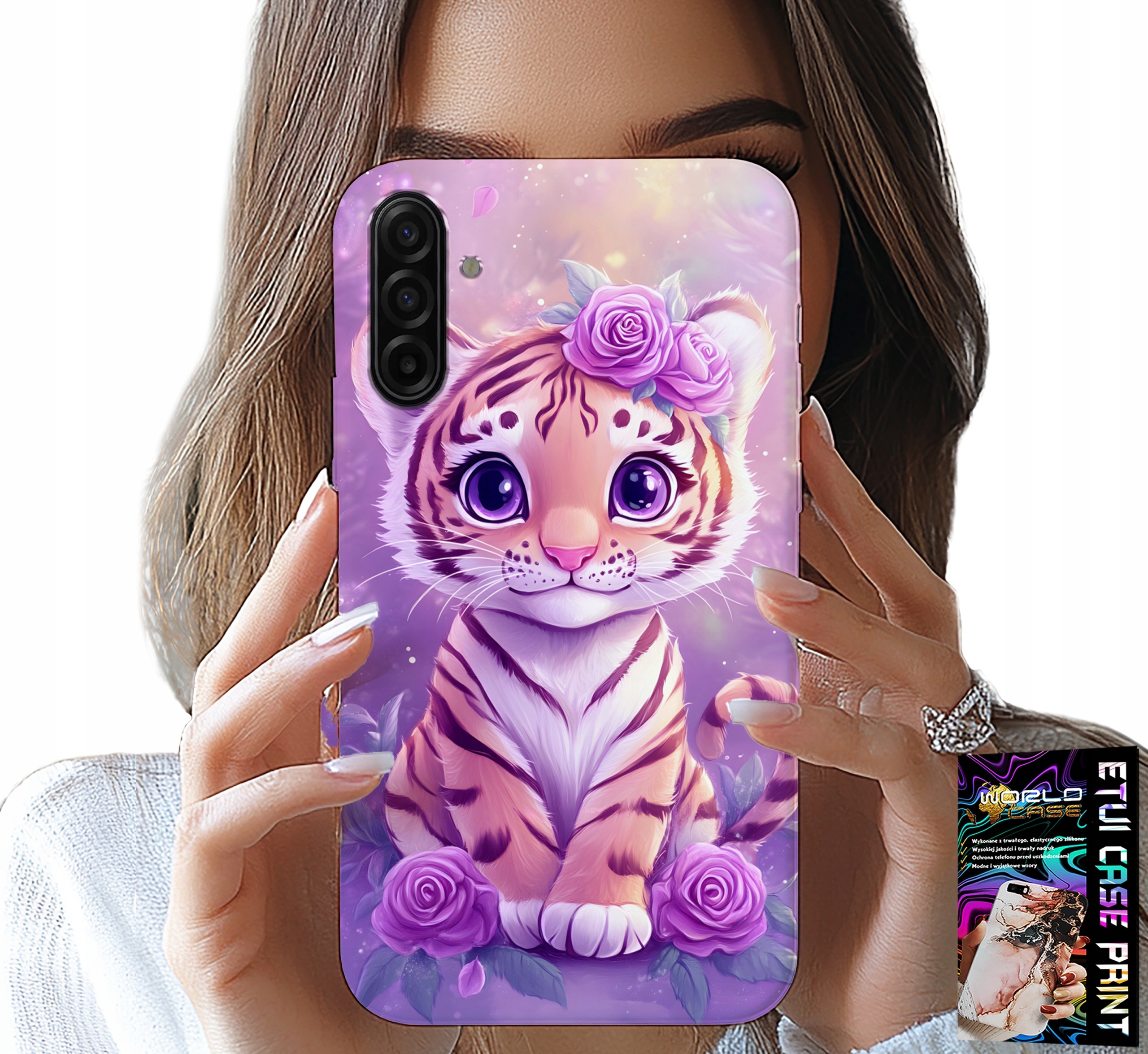 ETUI DO SAMSUNG GALAXY A17 5G - SŁODKI TYGRYSEK NA RÓŻOWYM TLE + SZKŁO
