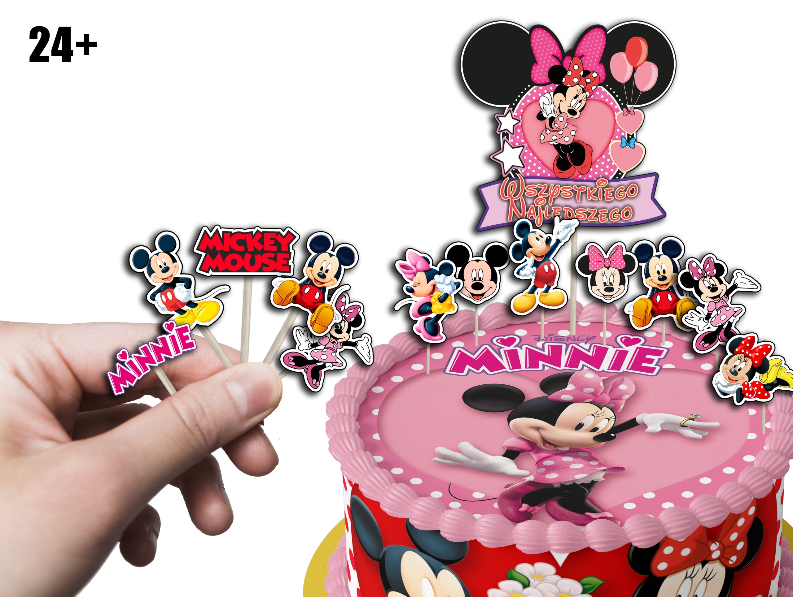 TOPPERY NA TORT (10szt) + duży TOPPER Najlepszego - MYSZKA MINNIE MINI