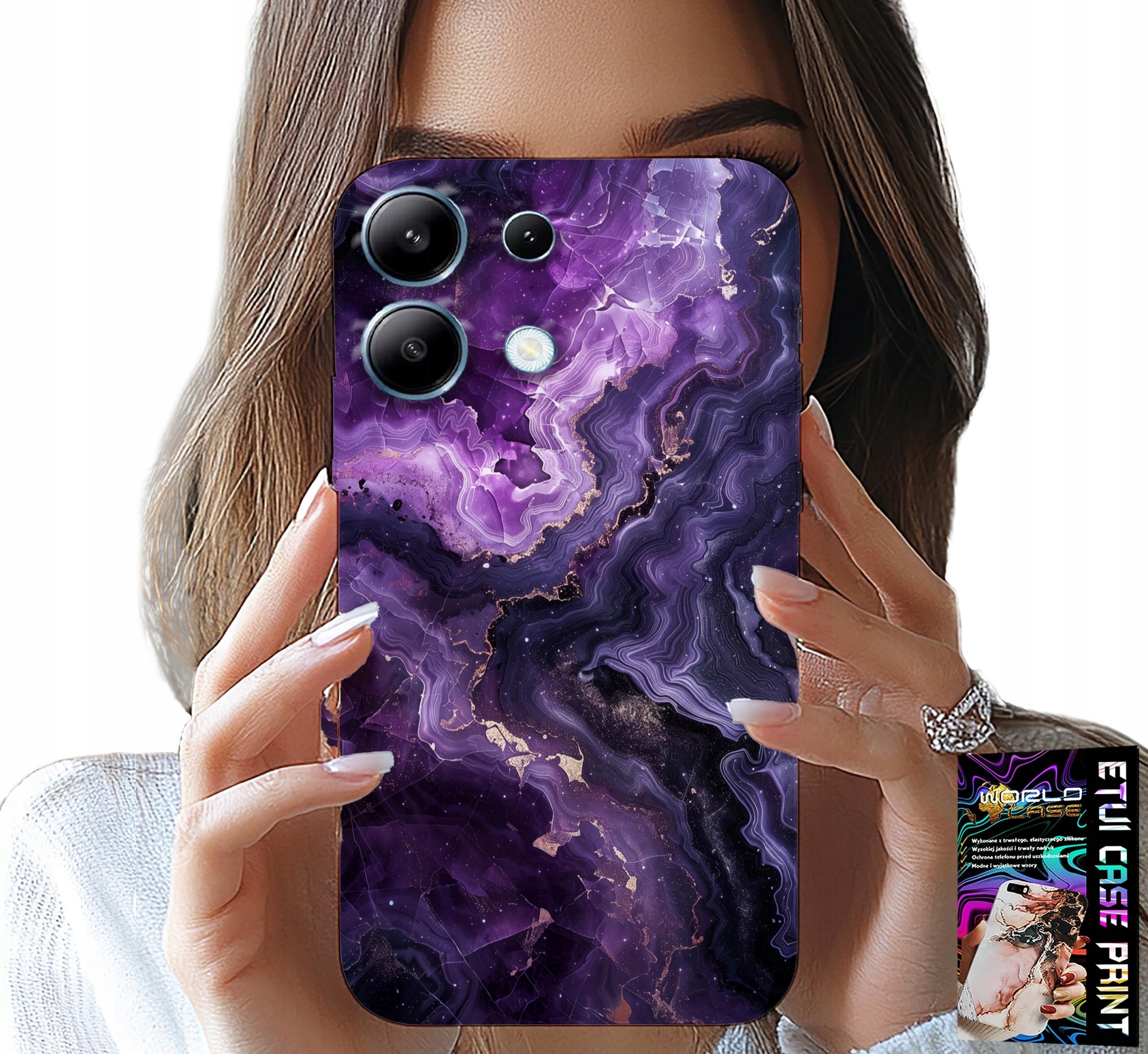 ETUI DO XIAOMI NOTE 13 5G - FIOLETOWY MARMUREK MODNE KOBIECE + SZKŁO