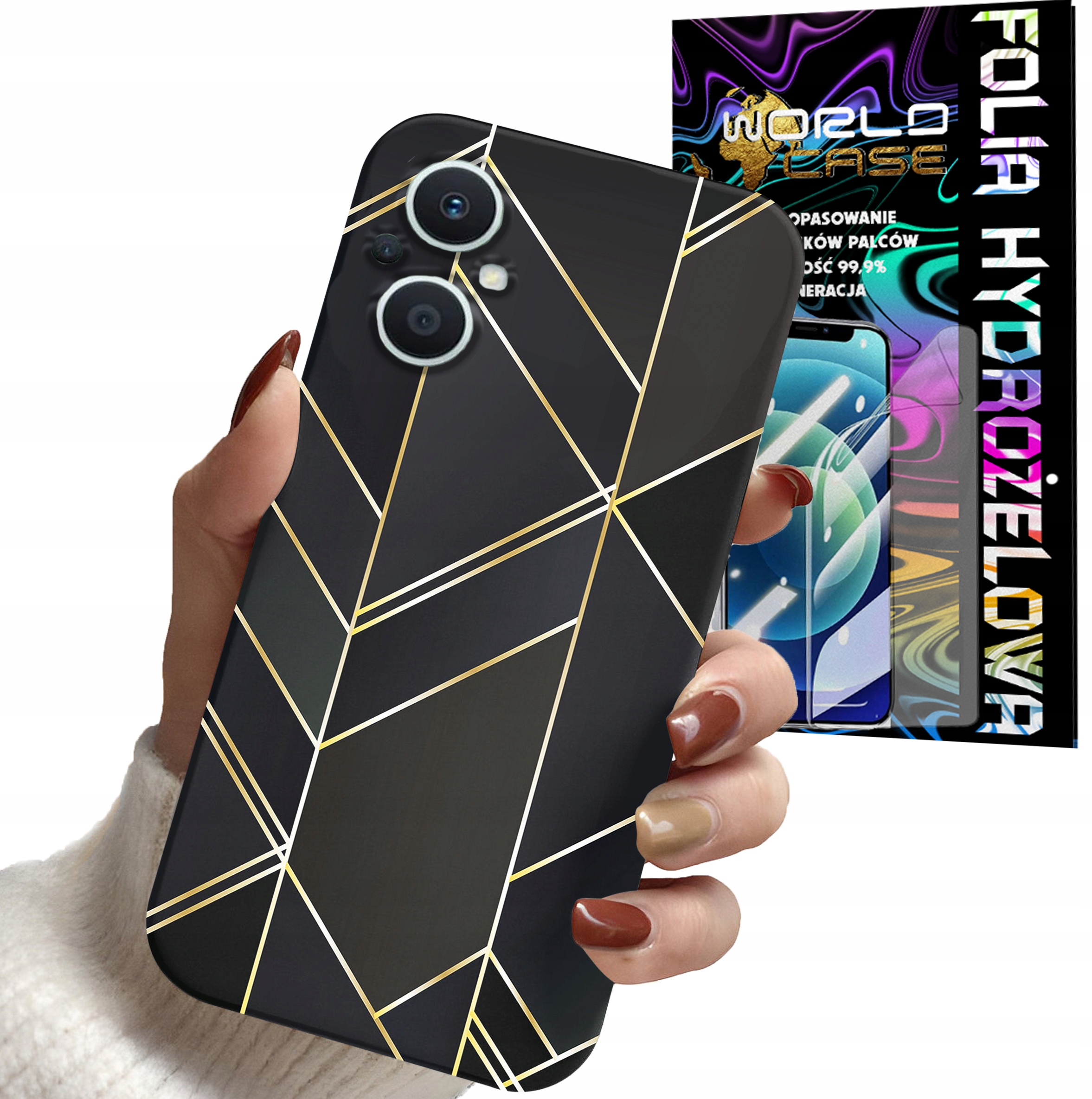 ETUI DO OPPO RENO 8 LITE 5G - MARMUREK GEOMETRYCZNE WZOR DLA KOBIET + FOLIA