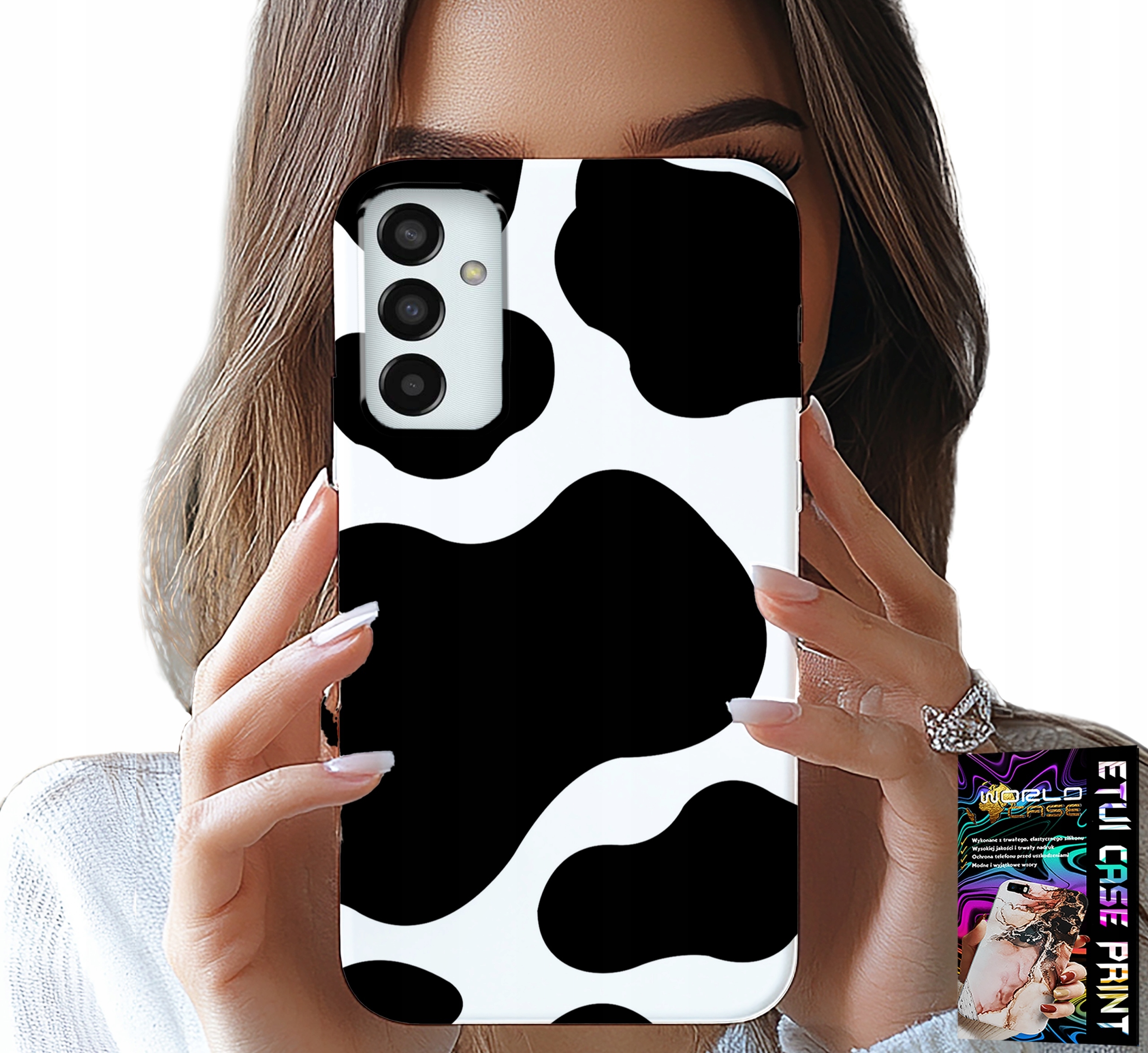 ETUI DO SAMSUNG GALAXY M23 - CZARNO - BIAŁE ŁATY KROWA, MODNE WZORY