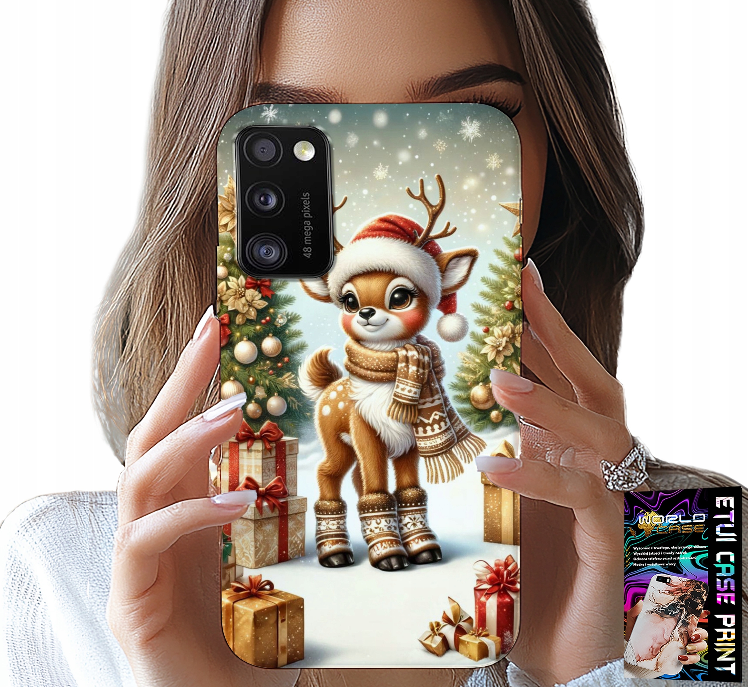 ETUI DO XIAOMI POCO M3 - RENIFER, WZORY BOŻONARODZENIOWE + SZKŁO