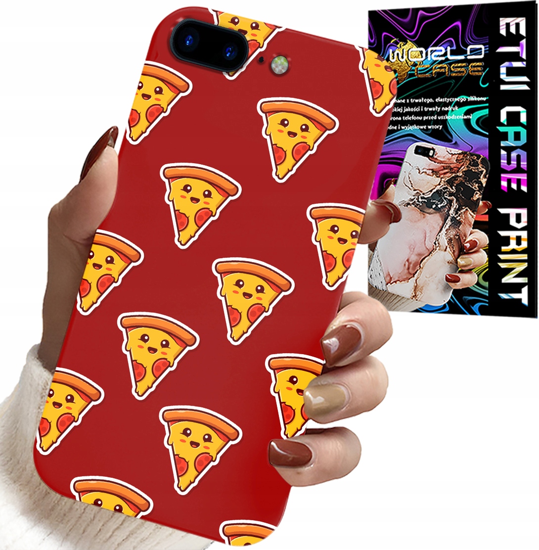 ETUI DO IPHONE ( 7 PLUS ) - WZÓR Z WESOŁĄ PIZZĄ NA CZERWONYM TLE