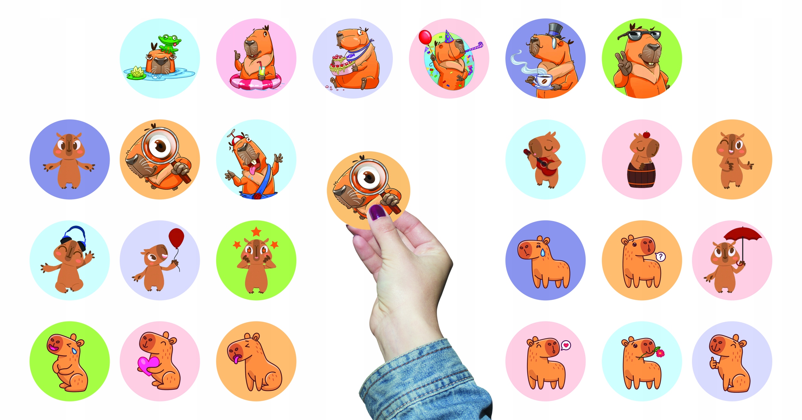 NAKLEJKI NA ZESZYT NALEPKA Z POSTACIAMI KÓŁKO KAPIBARA ZWIERZE WZORY 23EL