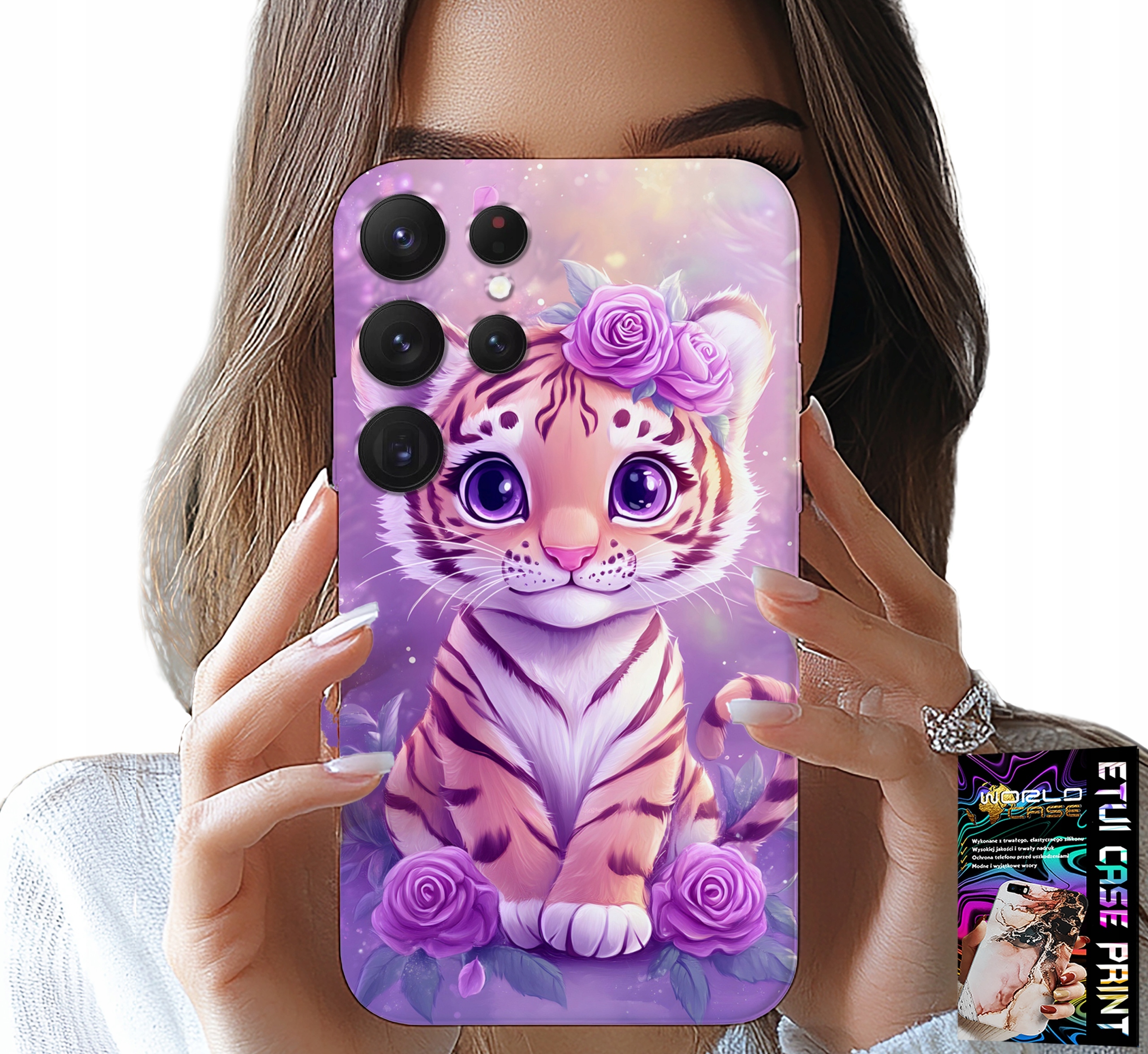 ETUI DO SAMSUNG GALAXY S22 Ultra - SŁODKI TYGRYSEK NA RÓŻOWYM TLE + FOLIA