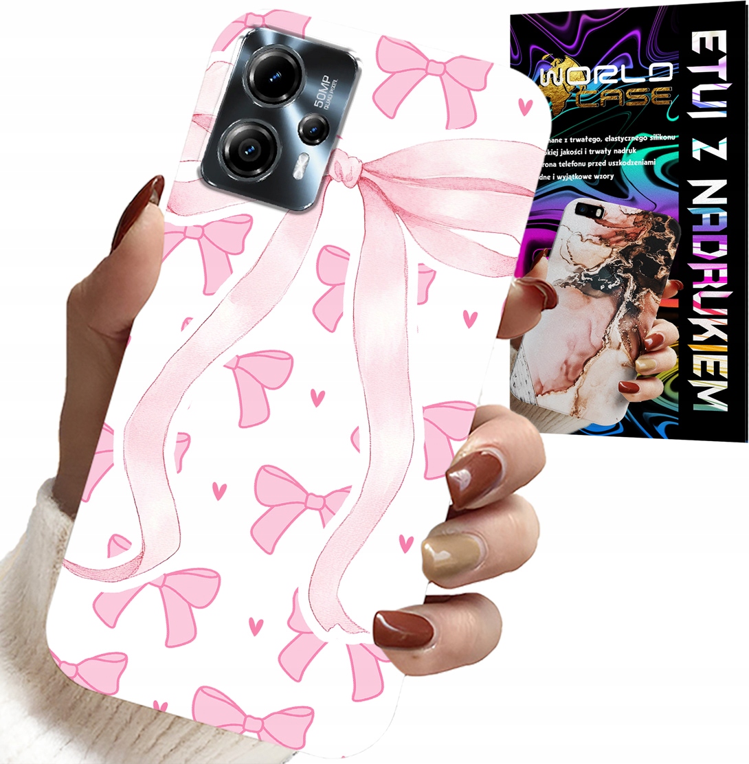 ETUI DO MOTOROLA G13 / G23 - RÓŻOWE WSTAZKI WSTĄZKA MODNE WZORY CASE