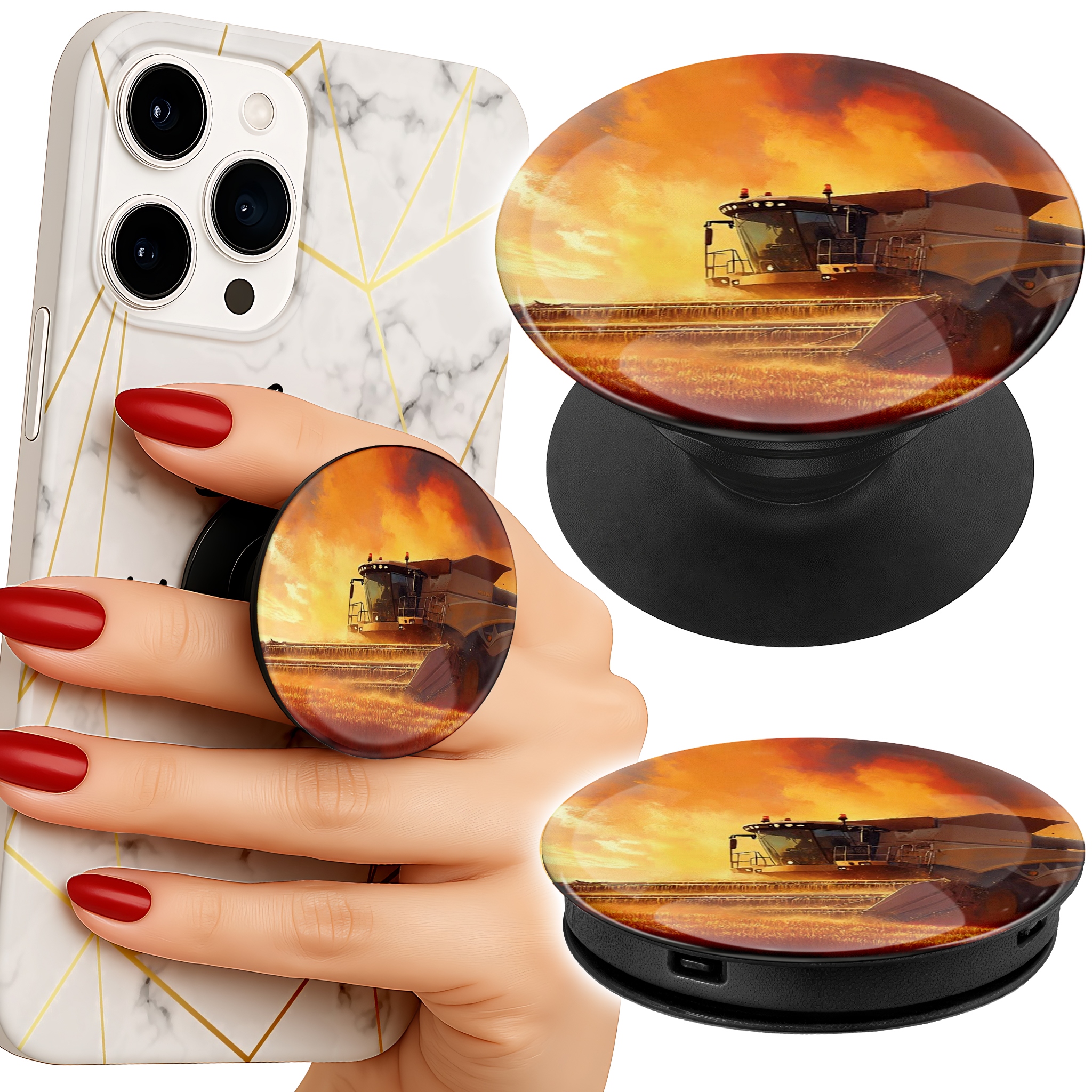Uchwyt do telefonu Popsocket na palce/stojak KOMBAJN POLE FARMA ZBOŻE
