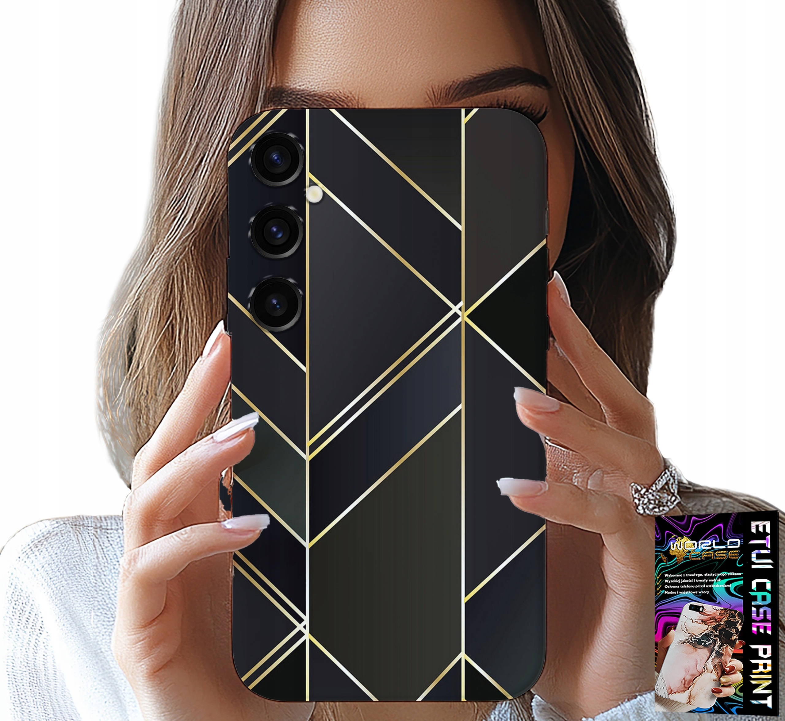 ETUI DO SAMSUNG GALAXY S25 - ZŁOTE RAMKI, ELEGANCKIE WZORY + SZKŁO