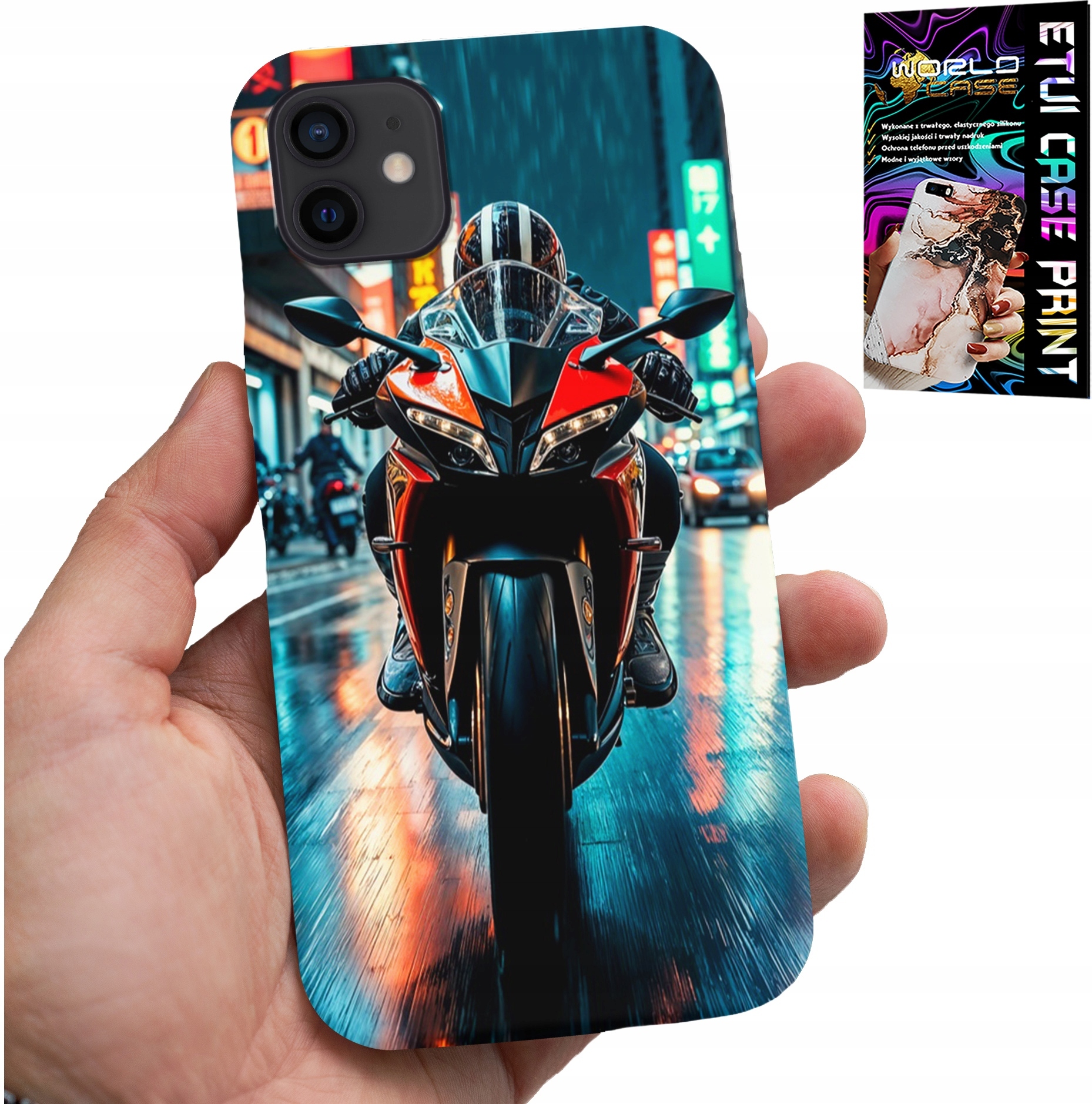 ETUI DO IPHONE 12 - MOTOR, MOTOCYKLE JEDNOŚLAD WZORY + SZKŁO