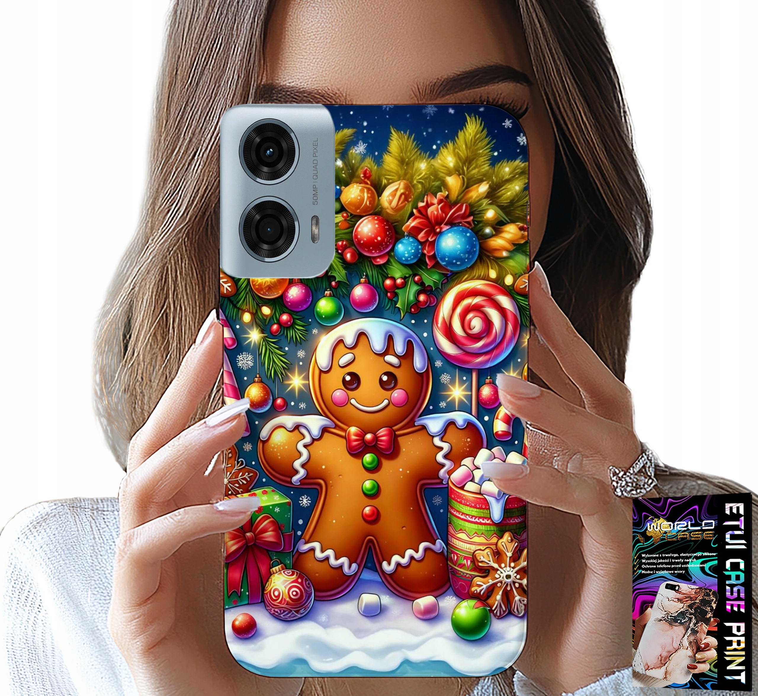 ETUI DO MOTOROLA G34 5G - PIERNIK, CUKIERKOWE WZORY ŚWIĘTA + FOLIA