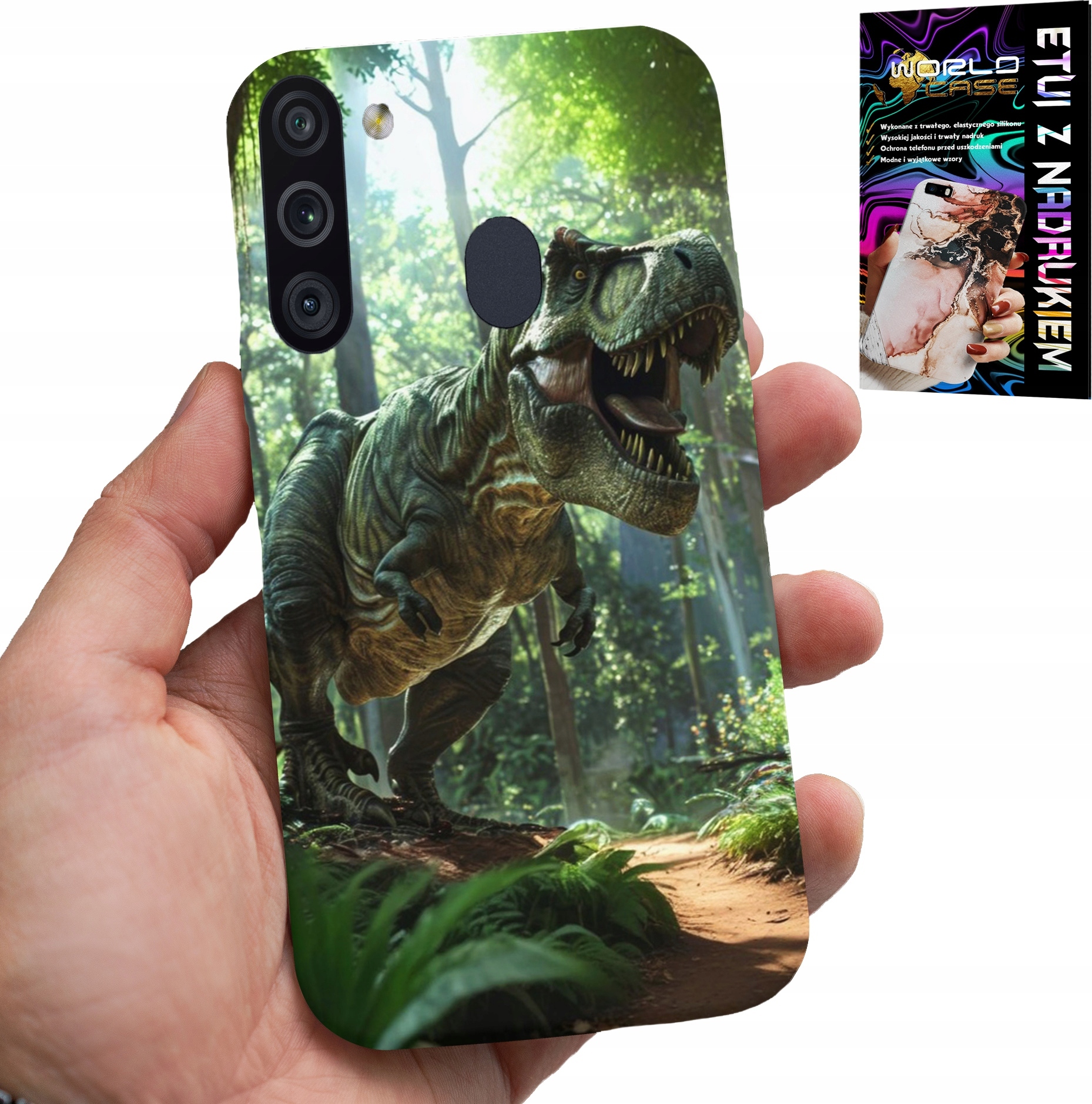 ETUI DO SAMSUNG GALAXY A21 - DINO DINOZAUR TYRANOZAUR CASE + SZKŁO