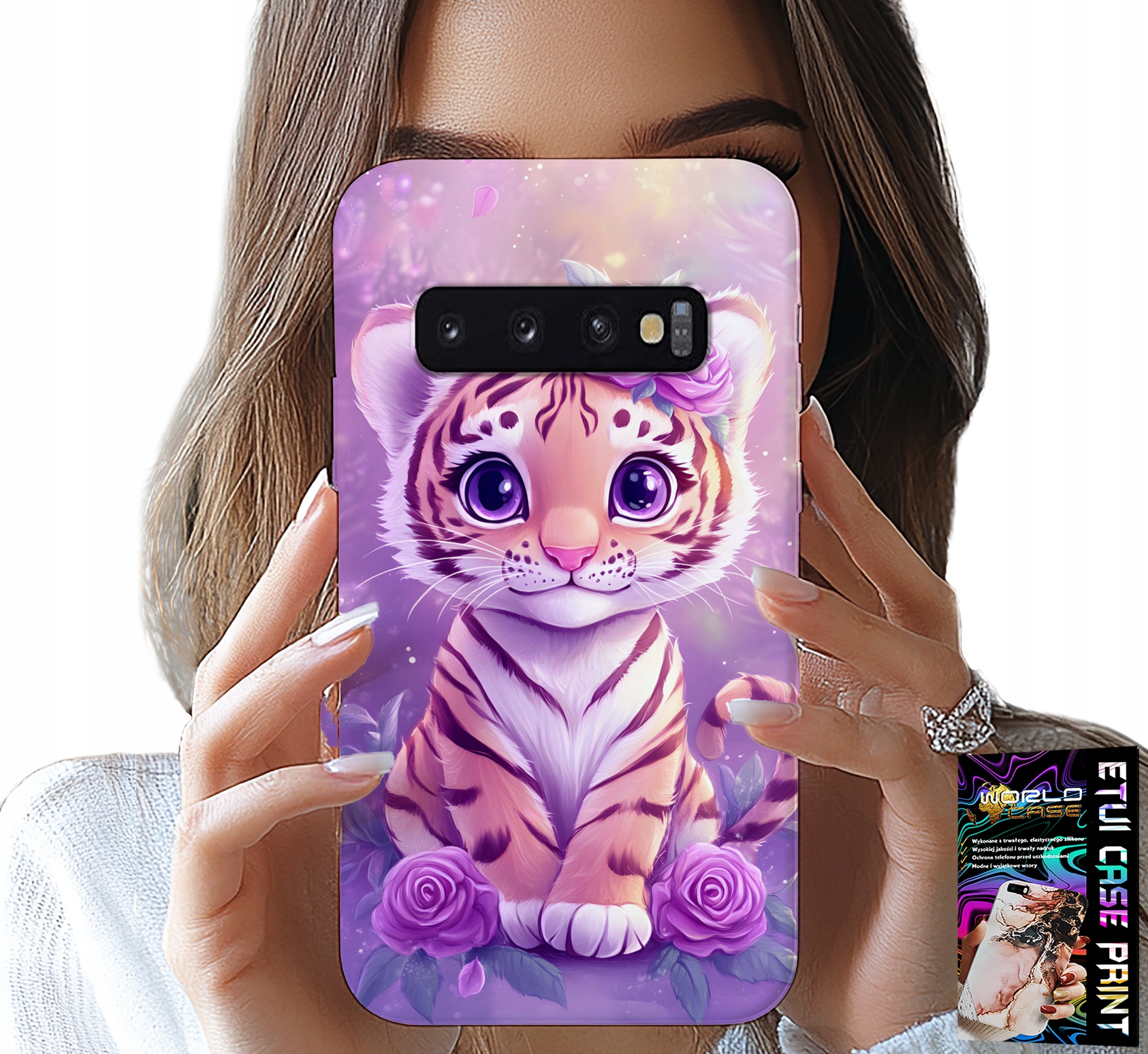 ETUI DO SAMSUNG GALAXY S10 PLUS - SŁODKI TYGRYSEK NA RÓŻOWYM TLE + FOLIA