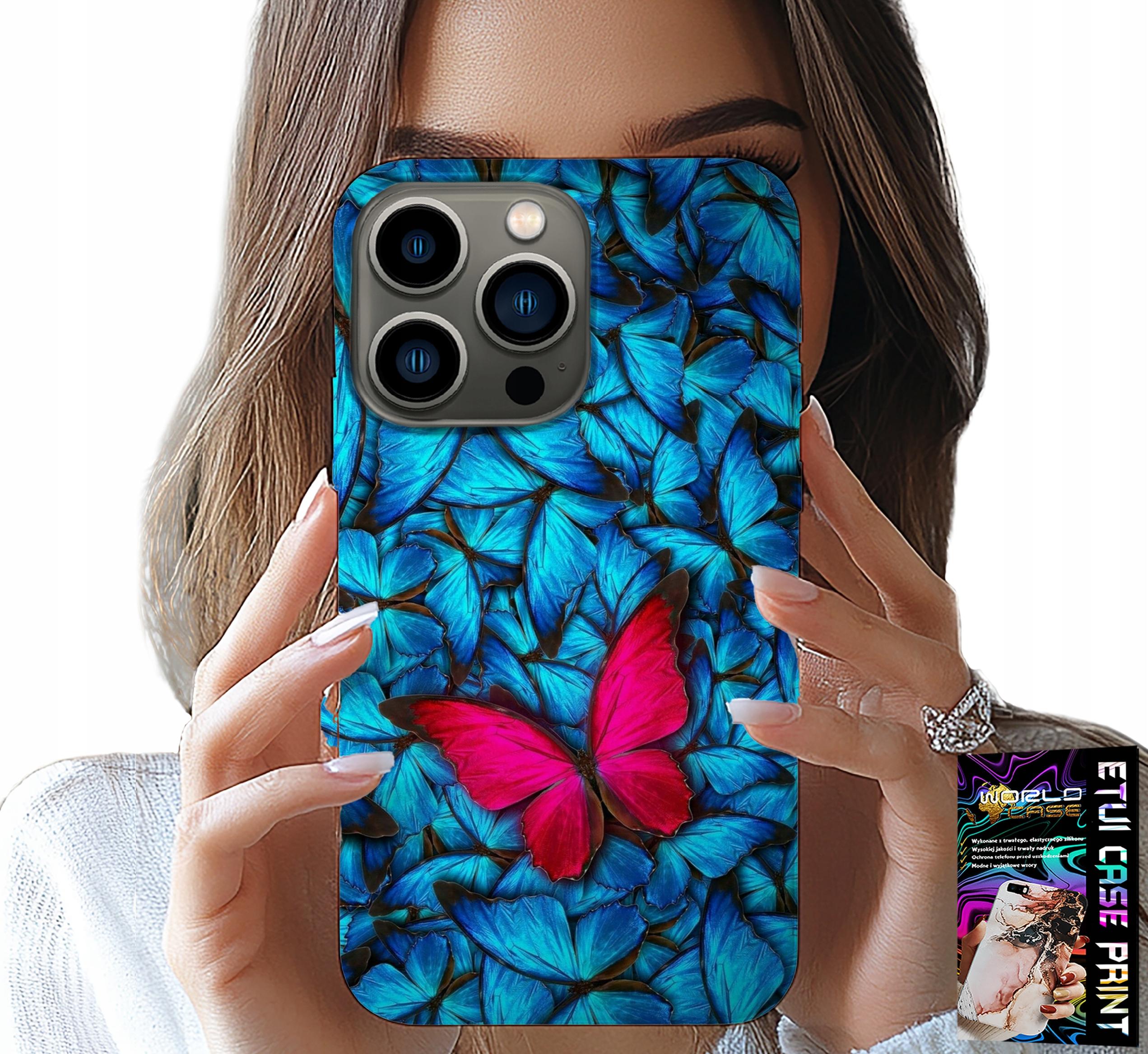 ETUI DO IPHONE 15 PRO MAX - NIEBIESKIE MOTYLKI, MOTYL, KOBIECE WZORY