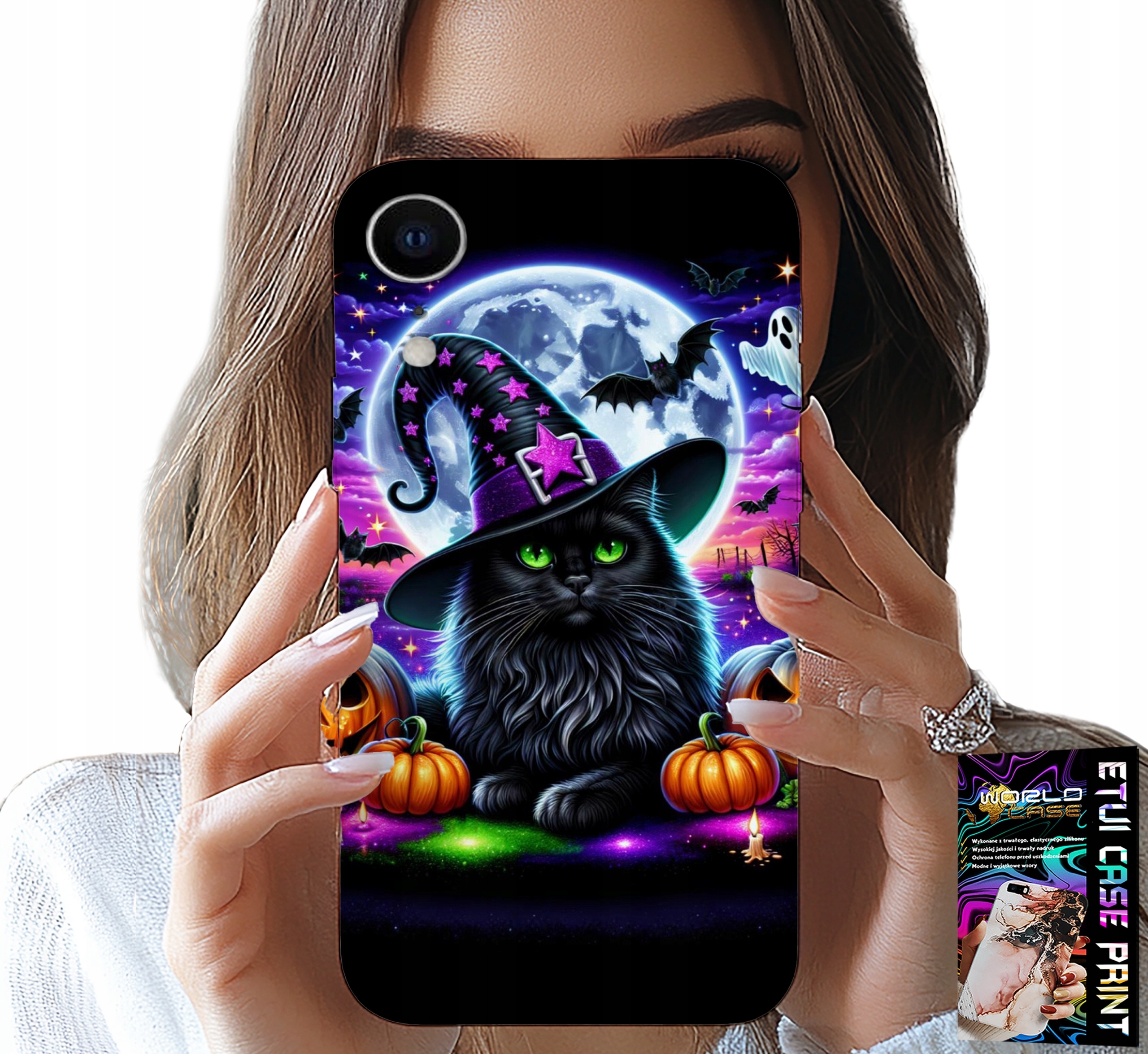 ETUI DO IPHONE XR - CZARNY KOTEK HALLOWEEN SALEM DYNIA WZORY