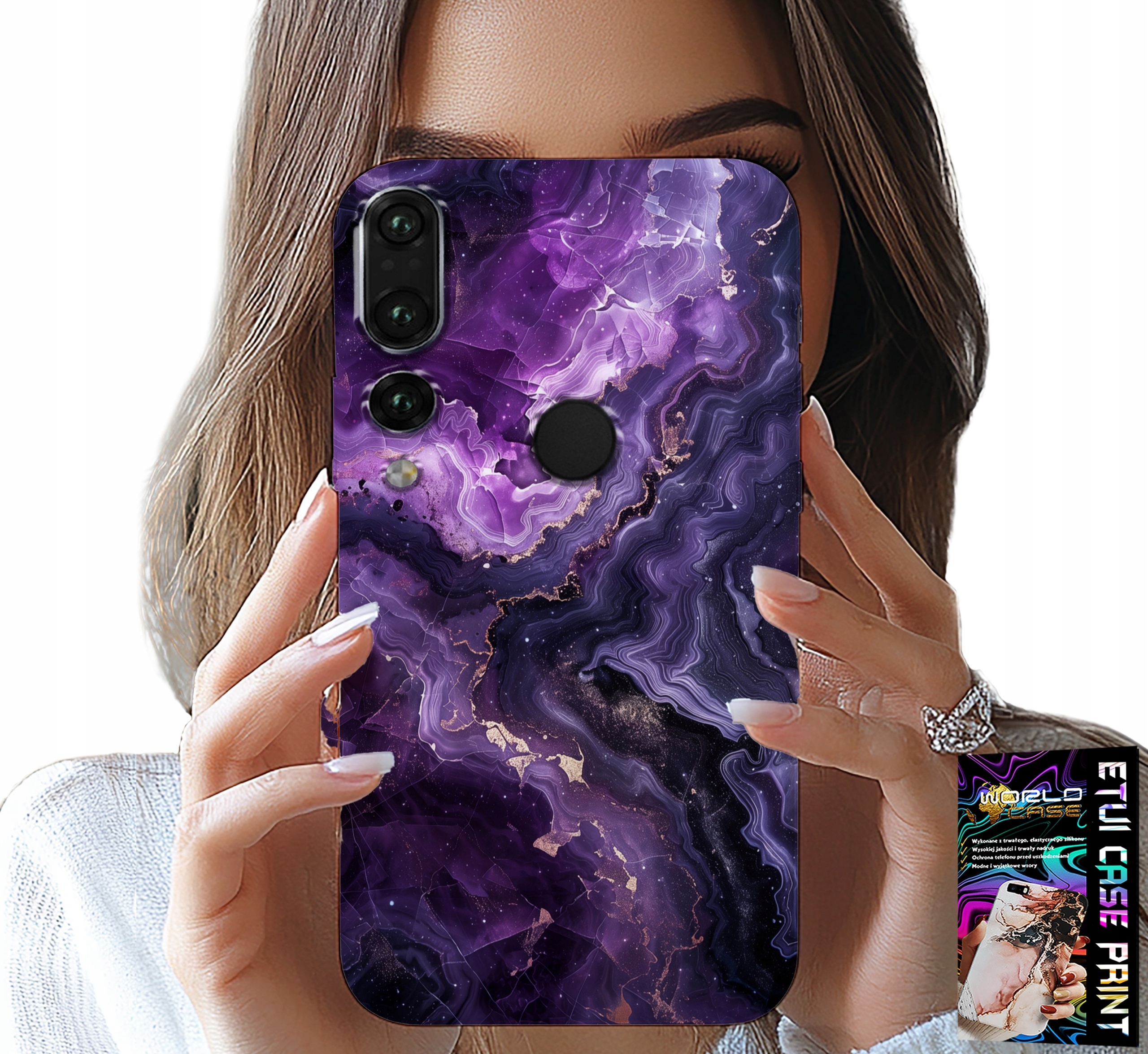 ETUI DO HUAWEI P20 PRO - FIOLETOWY MARMUREK MODNE KOBIECE + SZKŁO