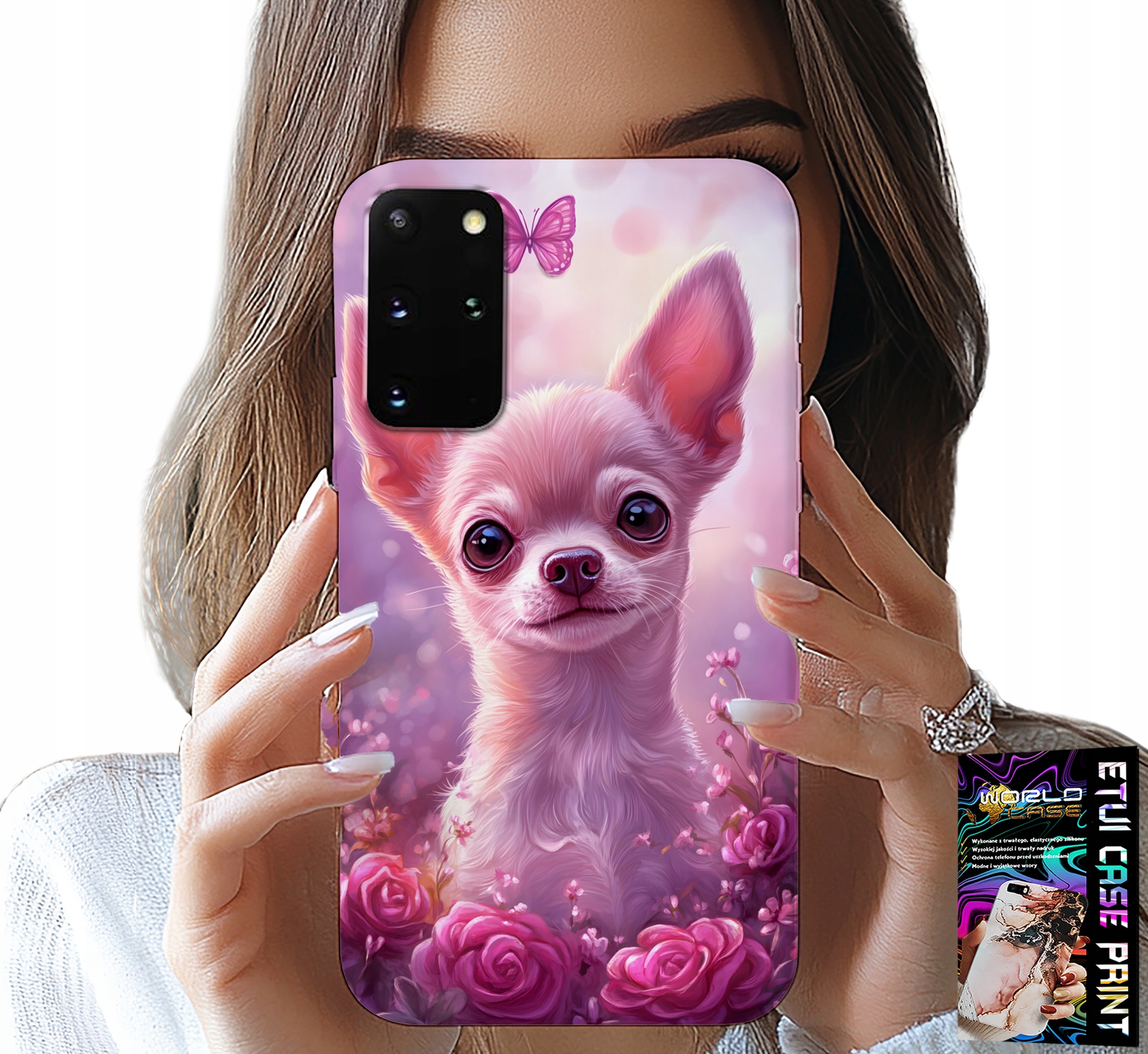 ETUI DO SAMSUNG GALAXY S20 PLUS - SŁODKA CHIHUAHUA NA RÓŻOWYM TLE KWIATAMI