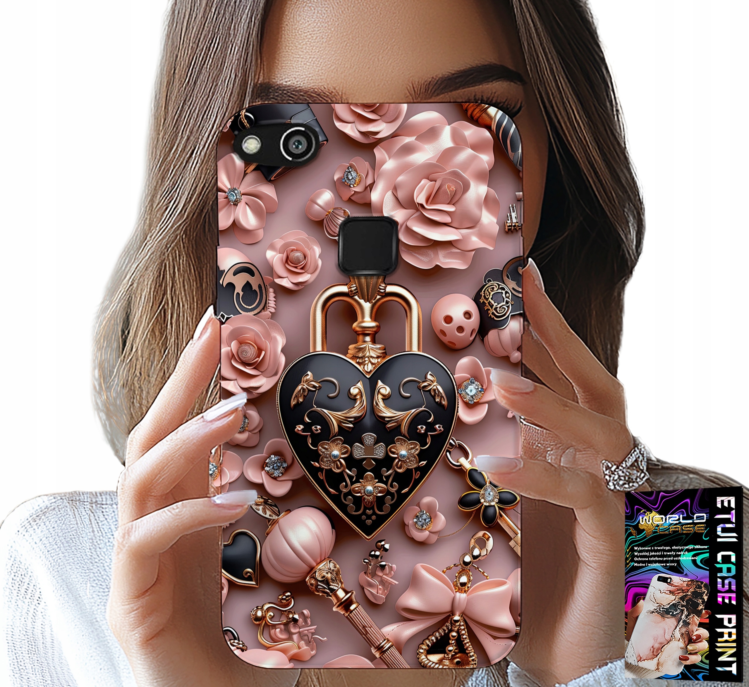 ETUI DO HUAWEI P10 LITE - KOBIECE WZORY KŁÓDKA SERCE CASE + SZKŁO