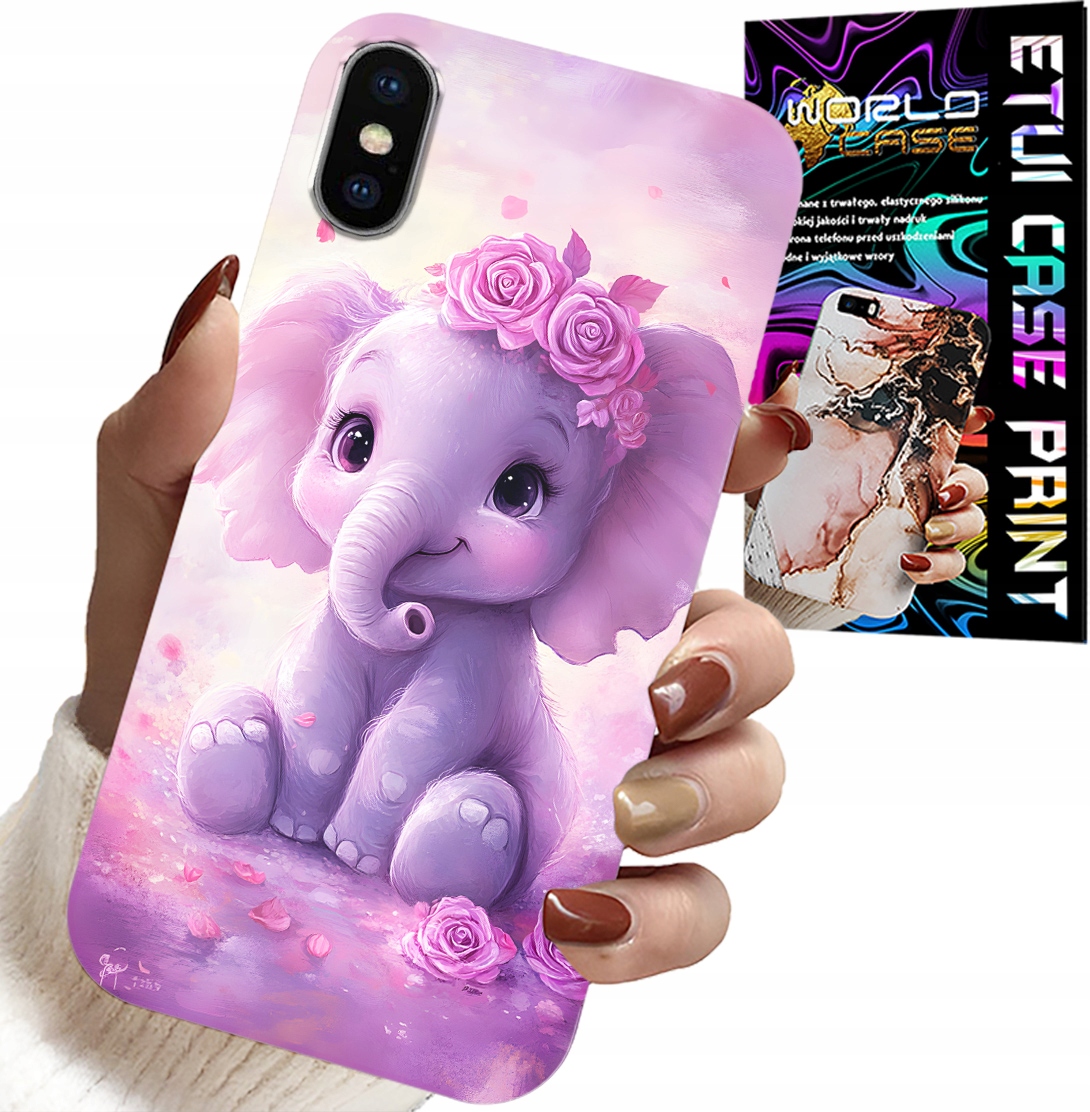 ETUI DO IPHONE XS MAX - SŁODKI SŁONIK NA RÓŻOWYM TLE CASE +FOLIA