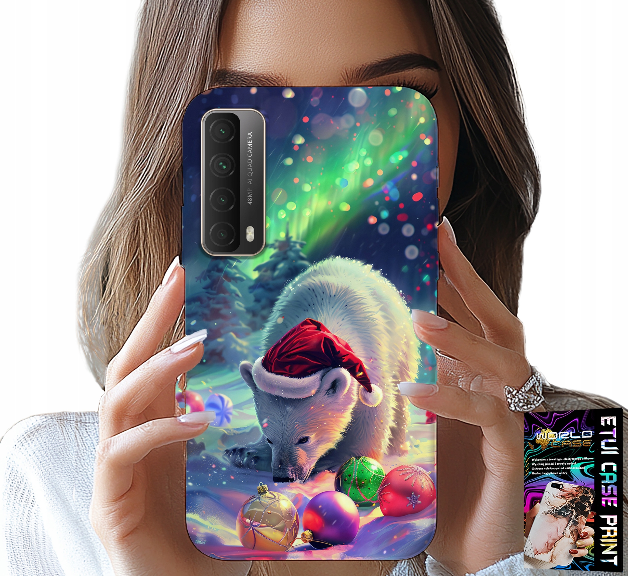 ETUI DO HUAWEI P SMART 2021 - ŚWIĄTECZNY NIEDŹWIEDŹ BOMBKI CASE +FOLIA
