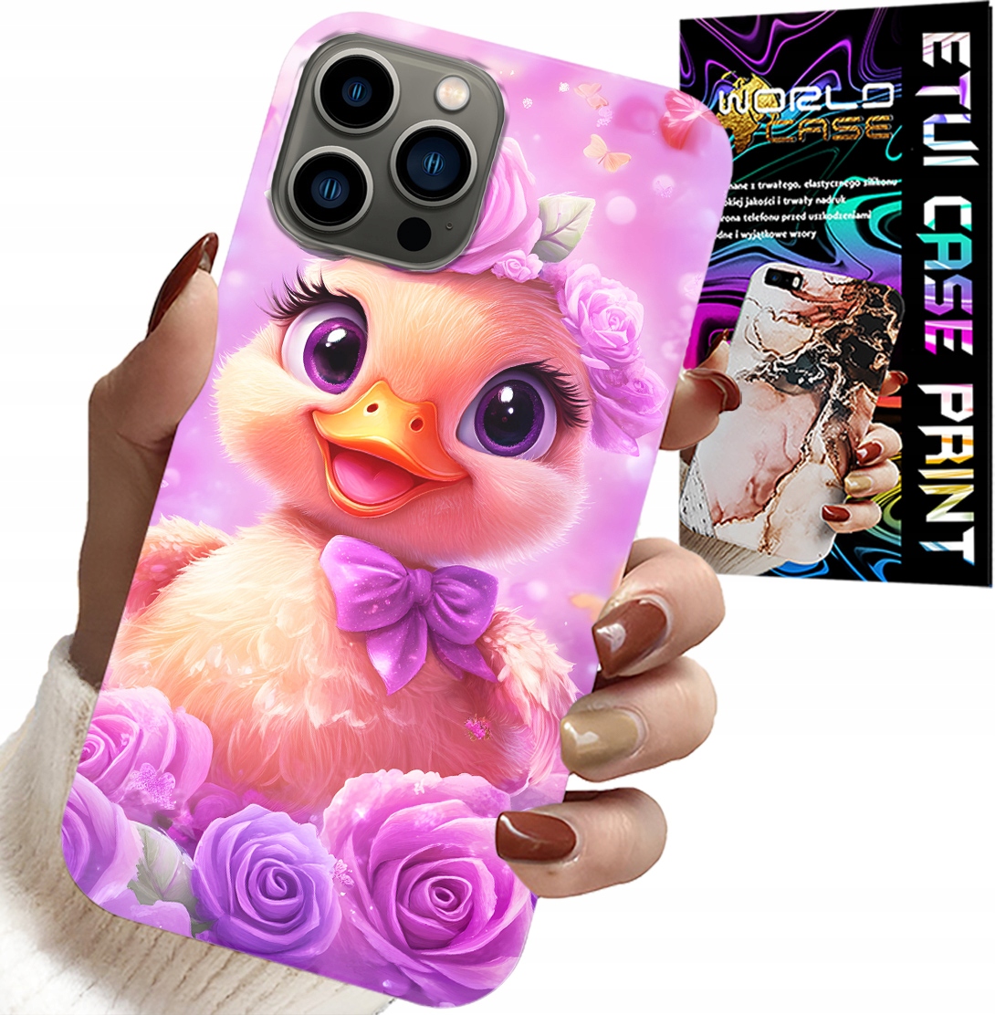 ETUI DO IPHONE 11 PRO MAX - SŁODKA KACZUCHA, KACZKA NA RÓŻOWYM TLE