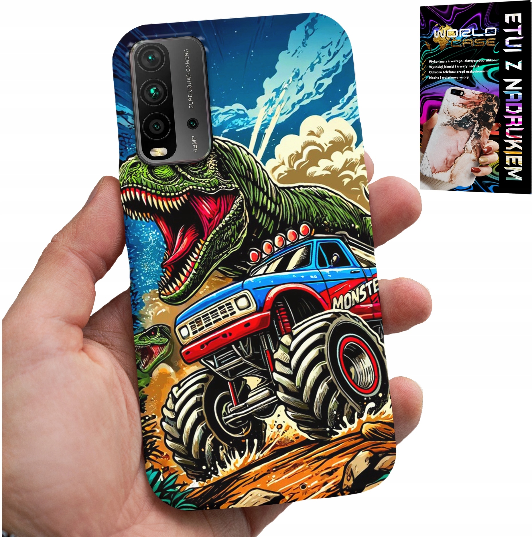 ETUI DO XIAOMI REDMI 9T -DINOZAUR W MONSTERTRUCKU WZORY DLA DZIECI