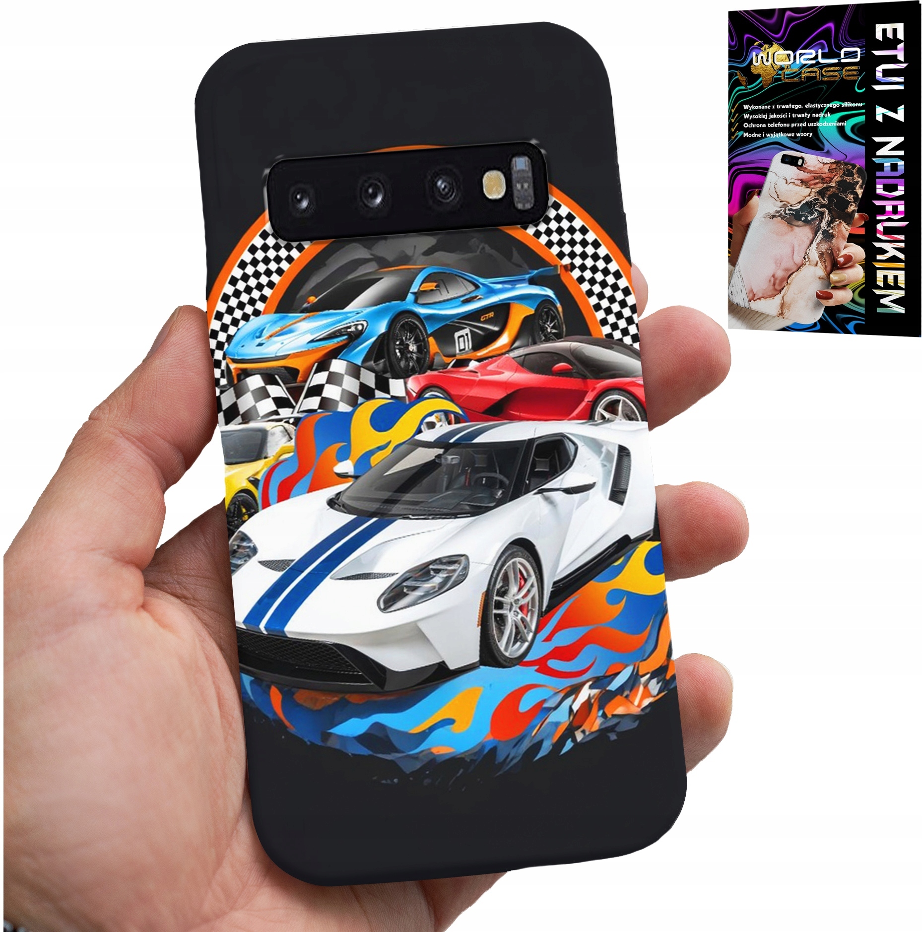 ETUI DO SAMSUNG GALAXY S10 PLUS - SPORTOWE SAMOCHODY, WYŚCIGI CASE + FOLIA