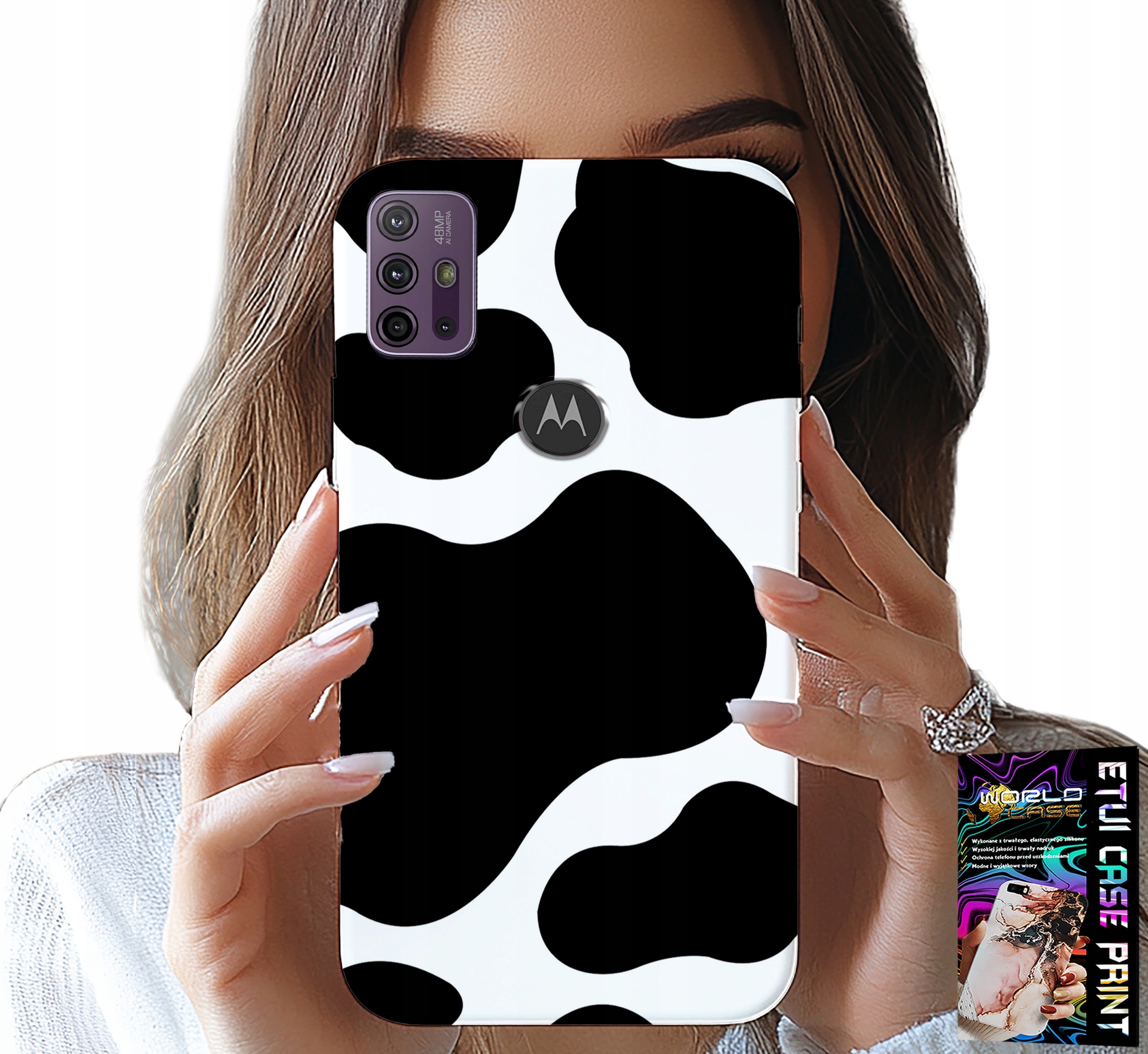 ETUI DO MOTOROLA MOTO G10 / G30 - CZARNO - BIAŁE ŁATY KROWA, MODNE WZORY