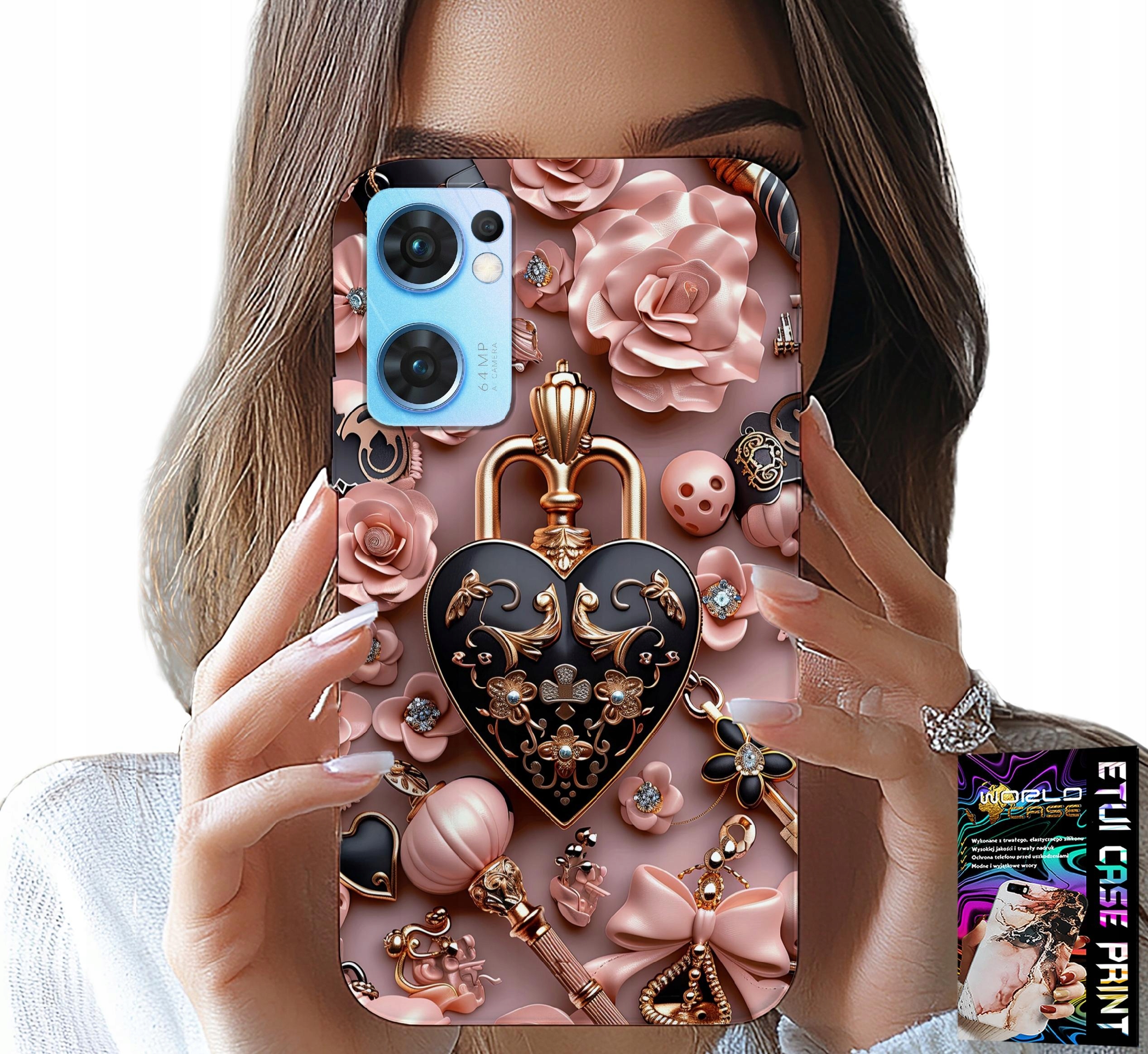 ETUI DO OPPO RENO7 5G - KOBIECE WZORY KŁÓDKA SERCE CASE + SZKŁO
