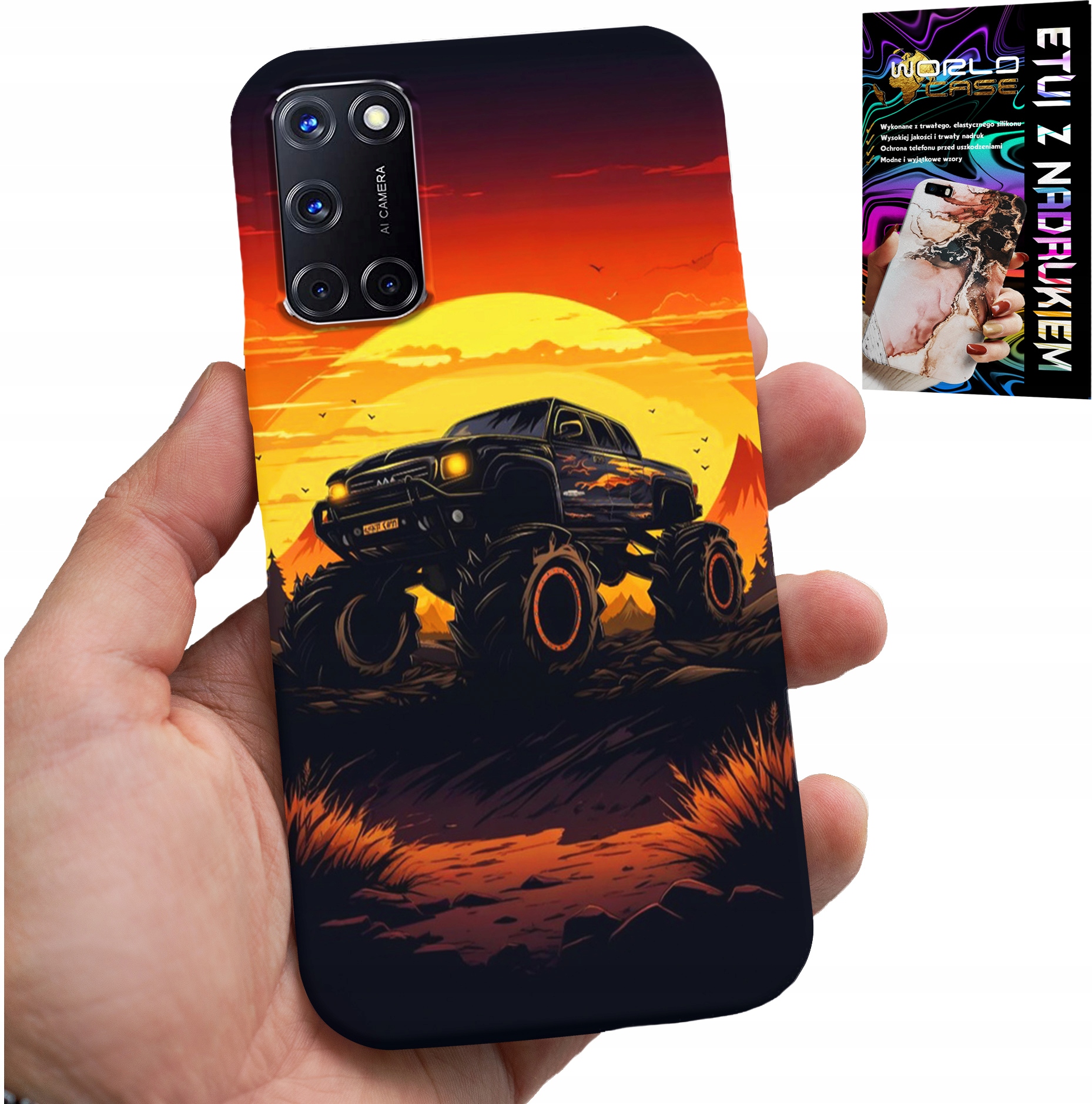 ETUI DO OPPO A52 - MONSTERTRUCK, CIĘŻARÓWKA, WZORY + SZKŁO