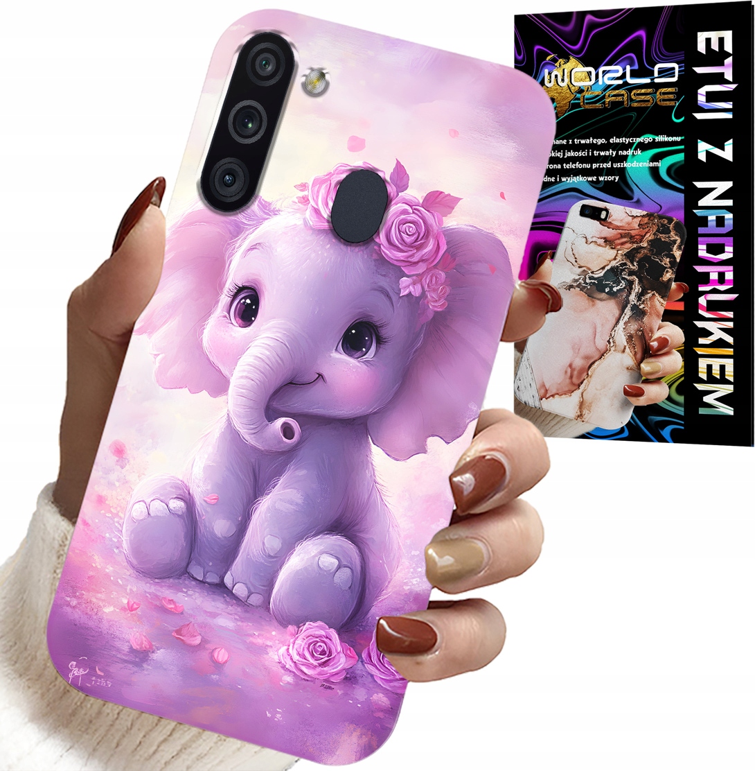 ETUI DO SAMSUNG GALAXY A21 - SŁODKI SŁONIK NA RÓŻOWYM TLE CASE +FOLIA