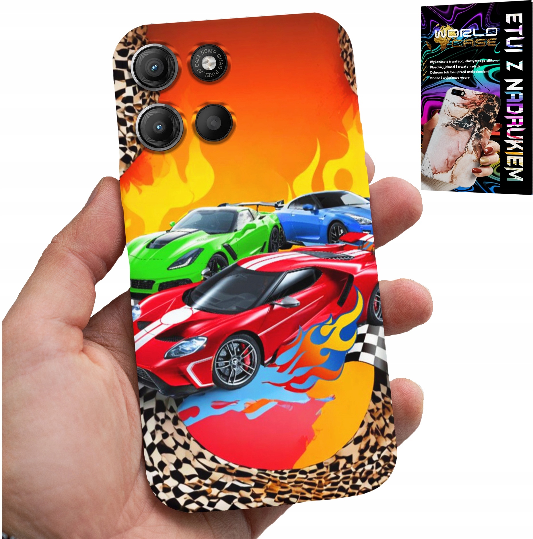 ETUI DO MOTOROLA MOTO G15 - DLA DZIECI, SAMOCHODY WYŚCIGOWE + SZKŁO