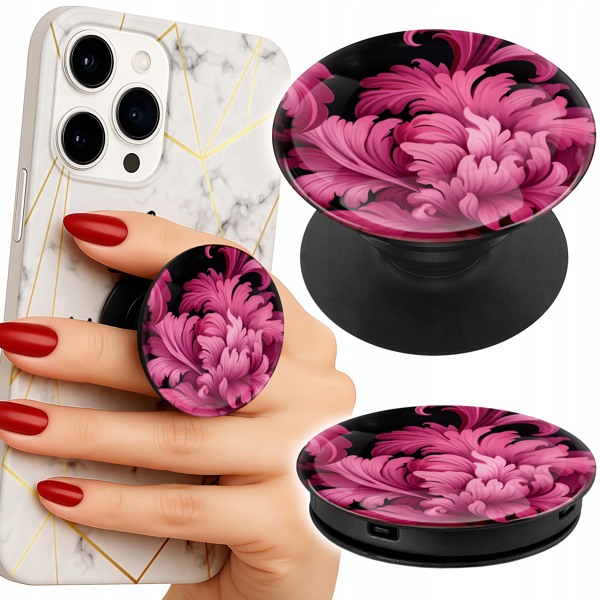 Uchwyt do telefonu Popsocket na palce/stojak ELEGANCKIE RÓŻOWE MODNE WZORY