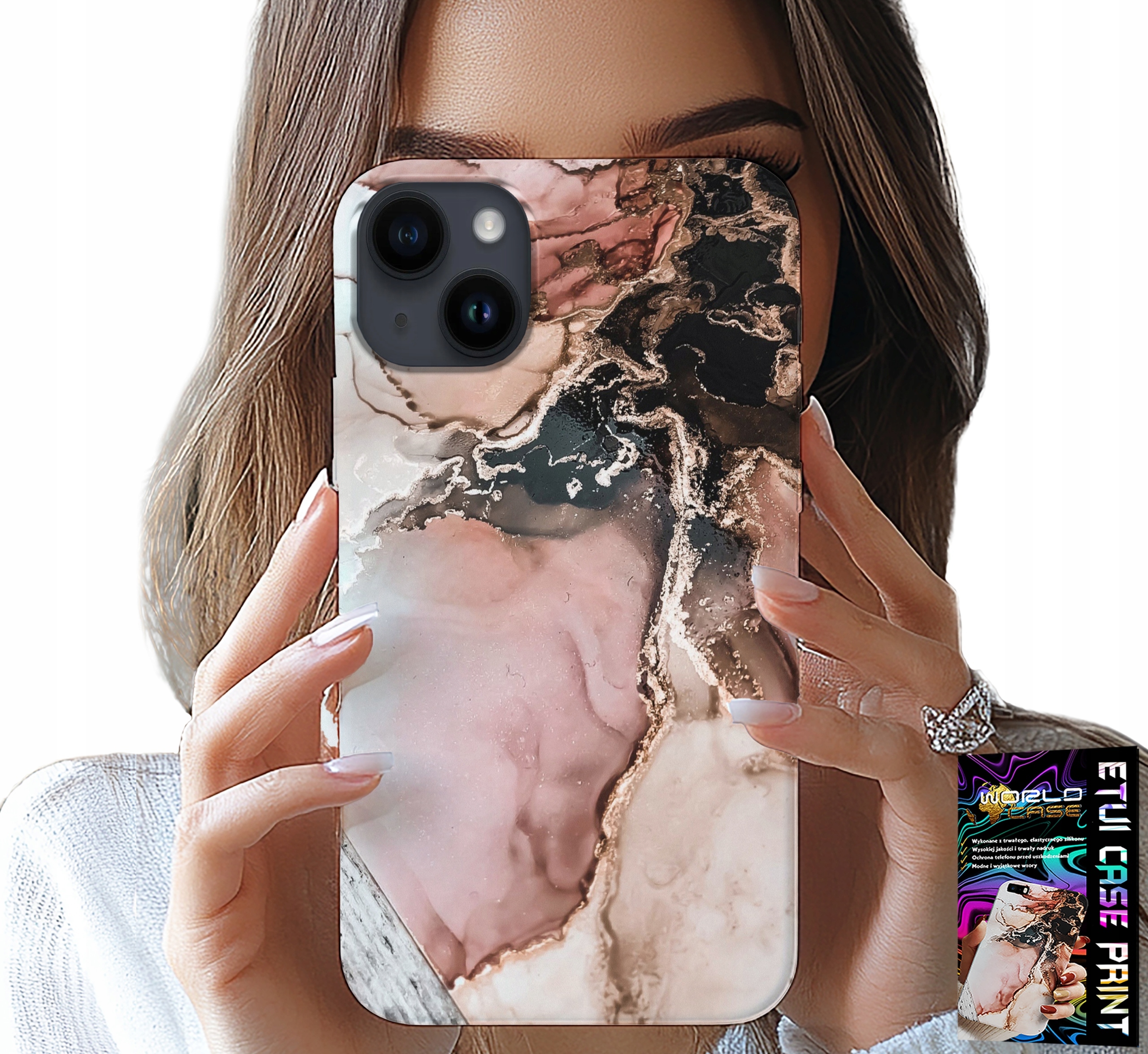 ETUI DO IPHONE 14 - ELEGANCKI MARMUREK MODNE WZORY + SZKŁO