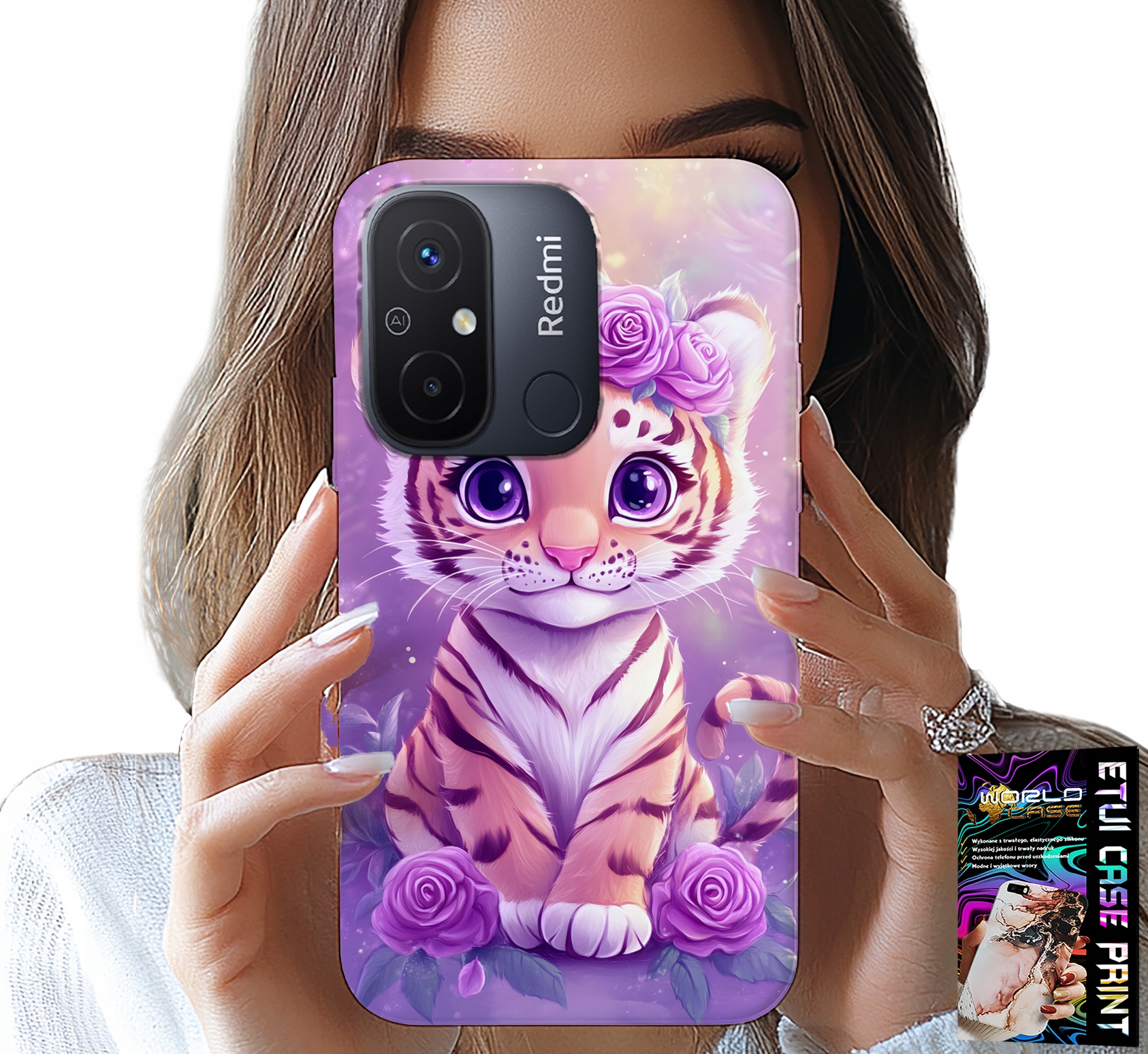 ETUI DO XIAOMI REDMI 12C - SŁODKI TYGRYSEK NA RÓŻOWYM TLE + SZKŁO