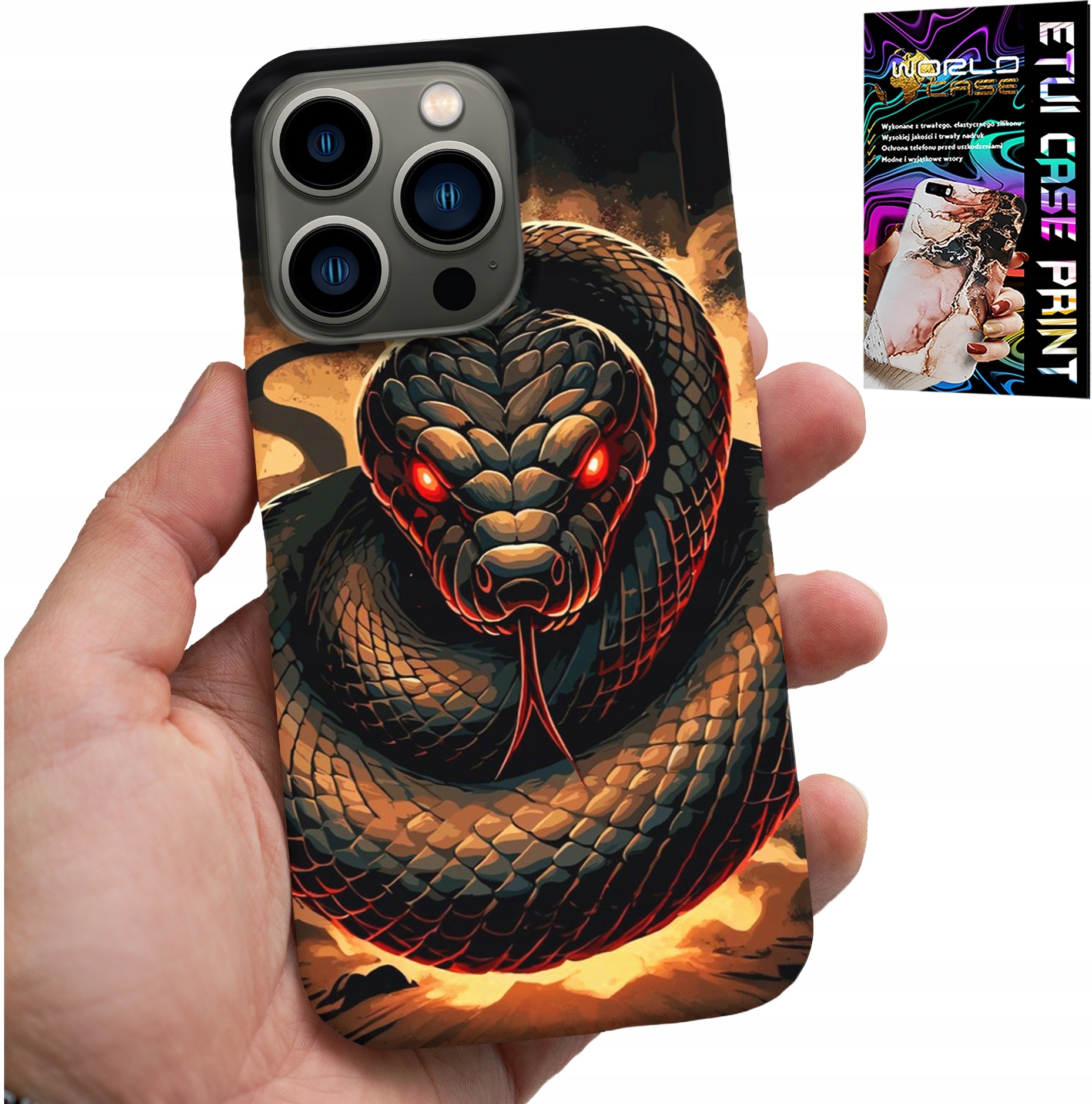 ETUI DO IPHONE 14 PRO - WĄŻ, WĘŻE KOBRA GRZECHOTNIK CASE + FOLIA
