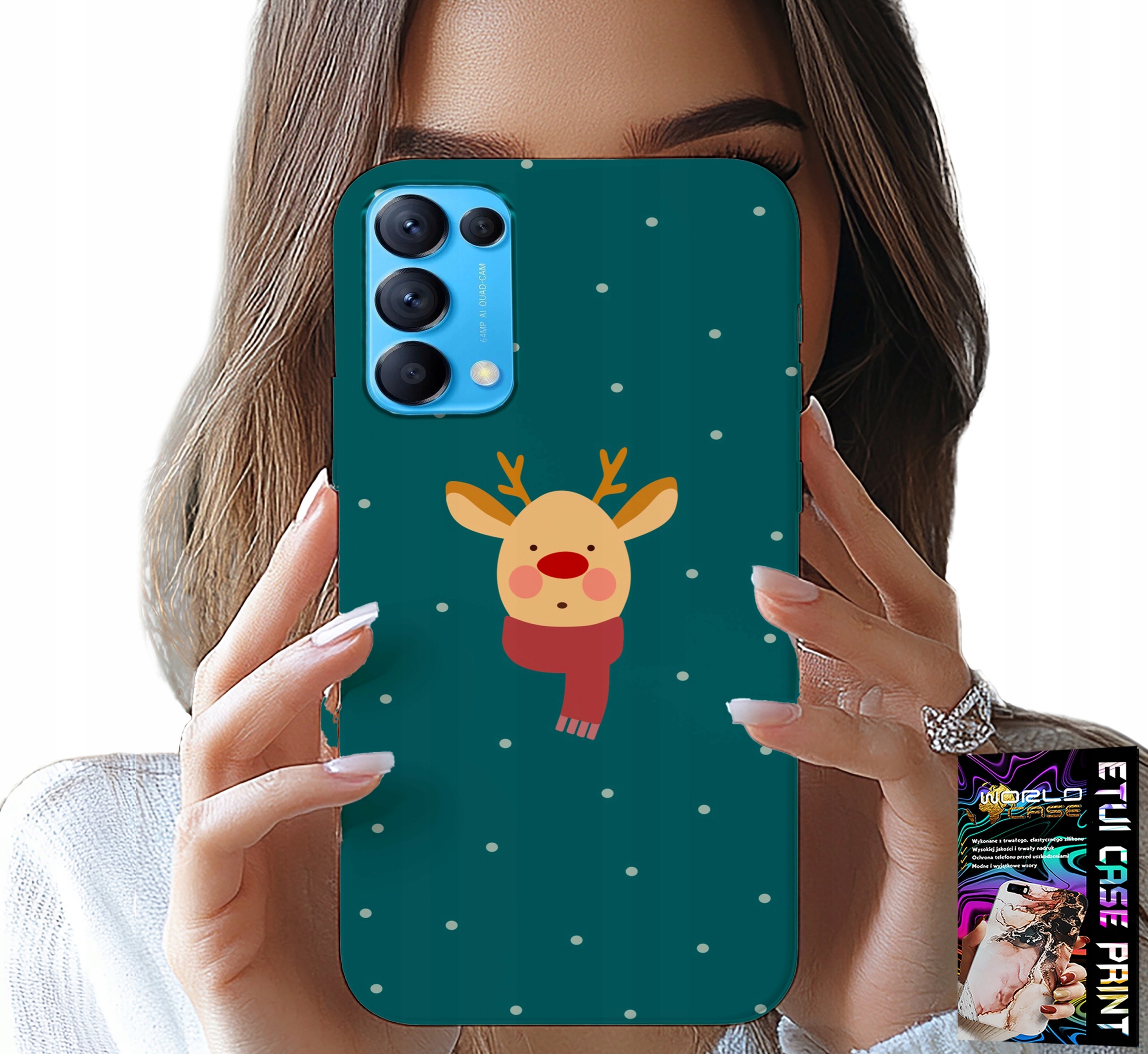 ETUI DO OPPO FIND X3 LITE - RENIFER NA ZIELONYM TLE ŚWIĄTECZNE WZORY