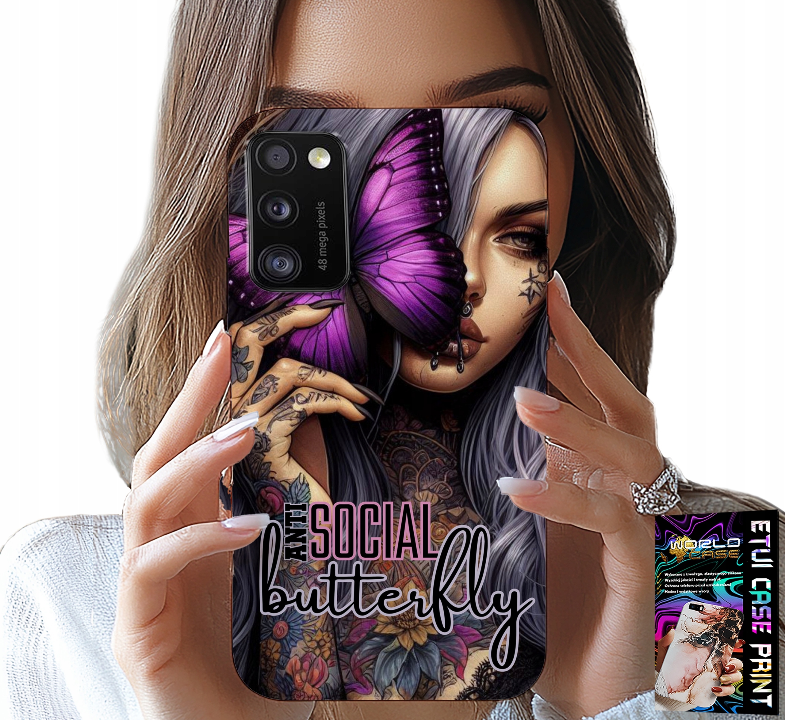 ETUI DO SAMSUNG GALAXY A41 - ANTI SOCIAL BUTTERFLY RÓŻOWY MOTYL + SZKŁO