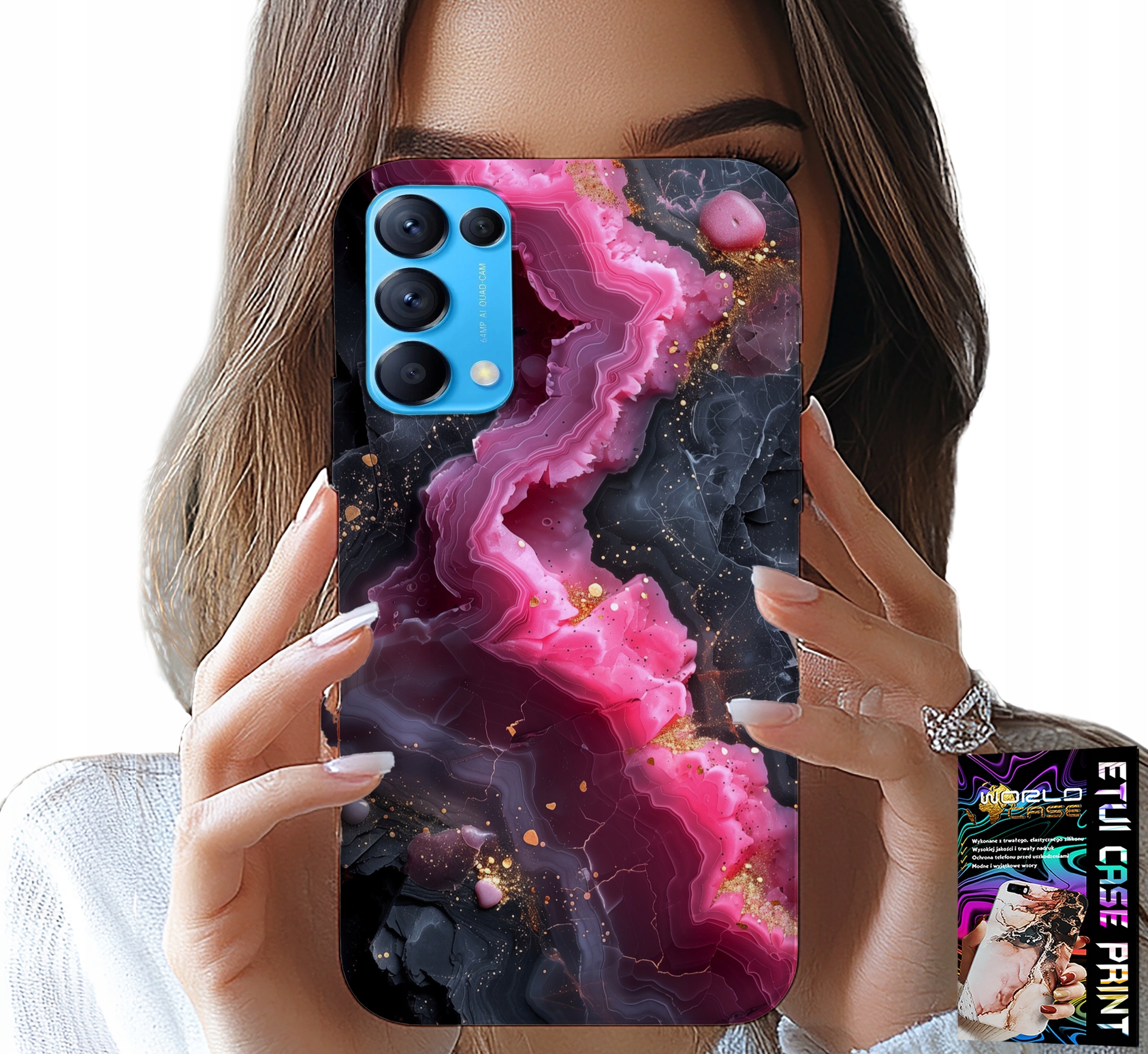 ETUI DO OPPO RENO5 4G 5G - RÓŻOWY MARMUREK PLECKI, MODNE WZORY