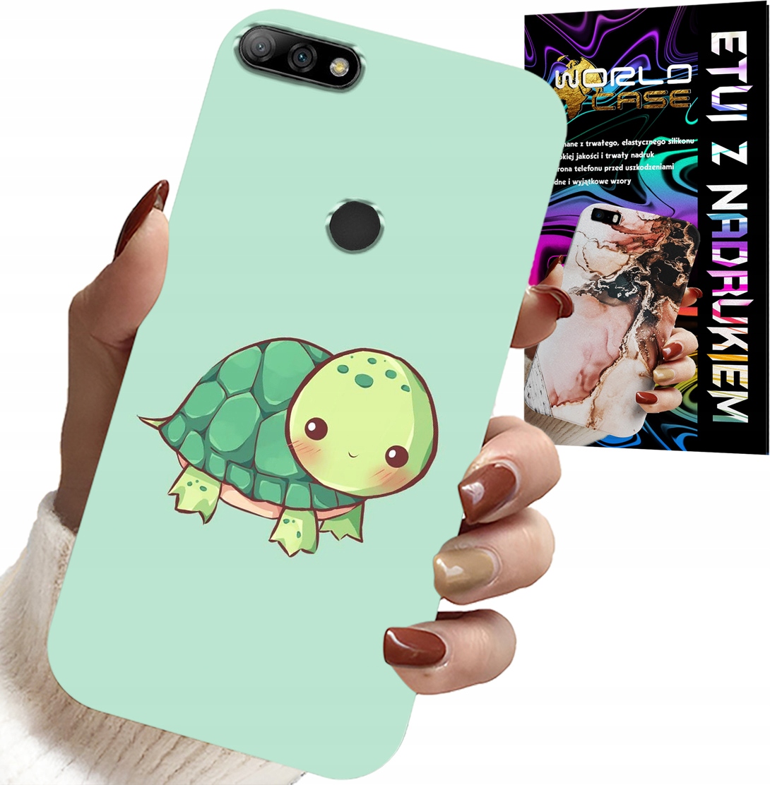 ETUI DO HUAWEI Y7 2018 - SŁODKIE ŻÓŁWKI WZORY DLA DZIECI + SZKŁO