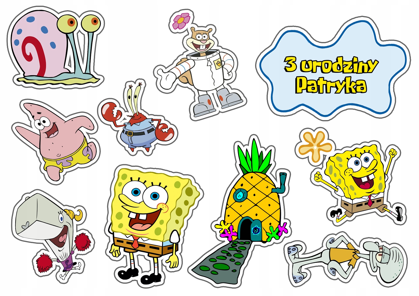 OPŁATEK ZESTAW NA URODZINY SPONGEBOB BAJKA + IMIĘ