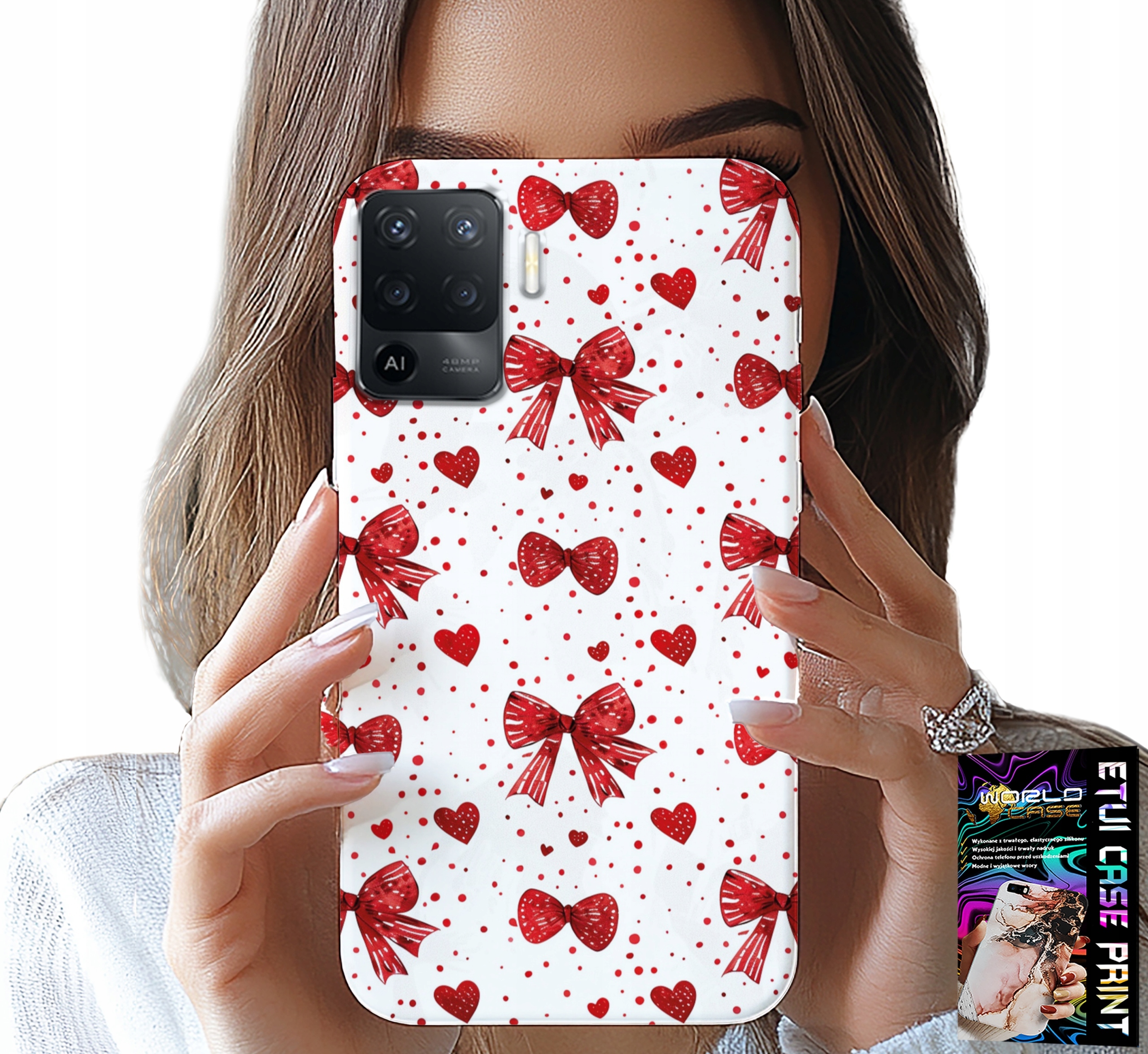 ETUI DO OPPO F19 PRO - CZERWONE WSTĄŻKI WSTĄŻKA MODNE WZORY