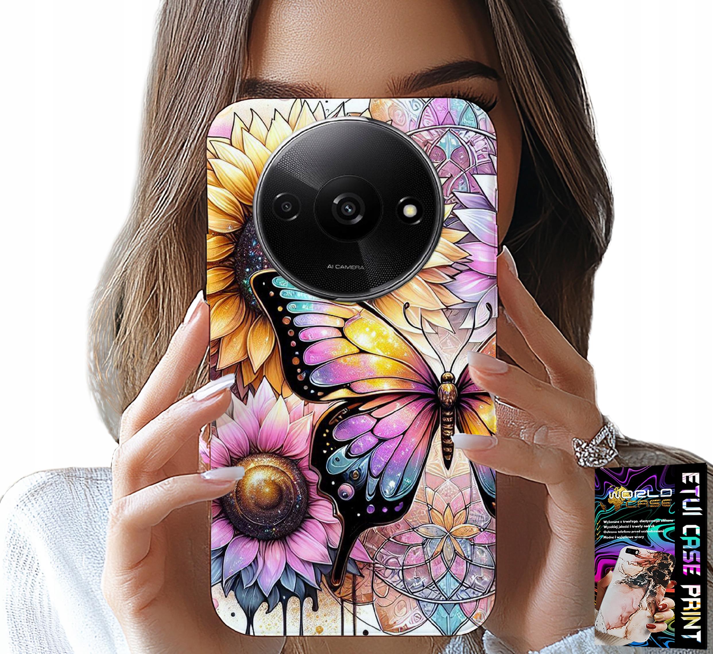 ETUI DO XIAOMI REDMI A3 - SŁONECZNIK Z MOTYLKIEM, OBUDOWA + FOLIA