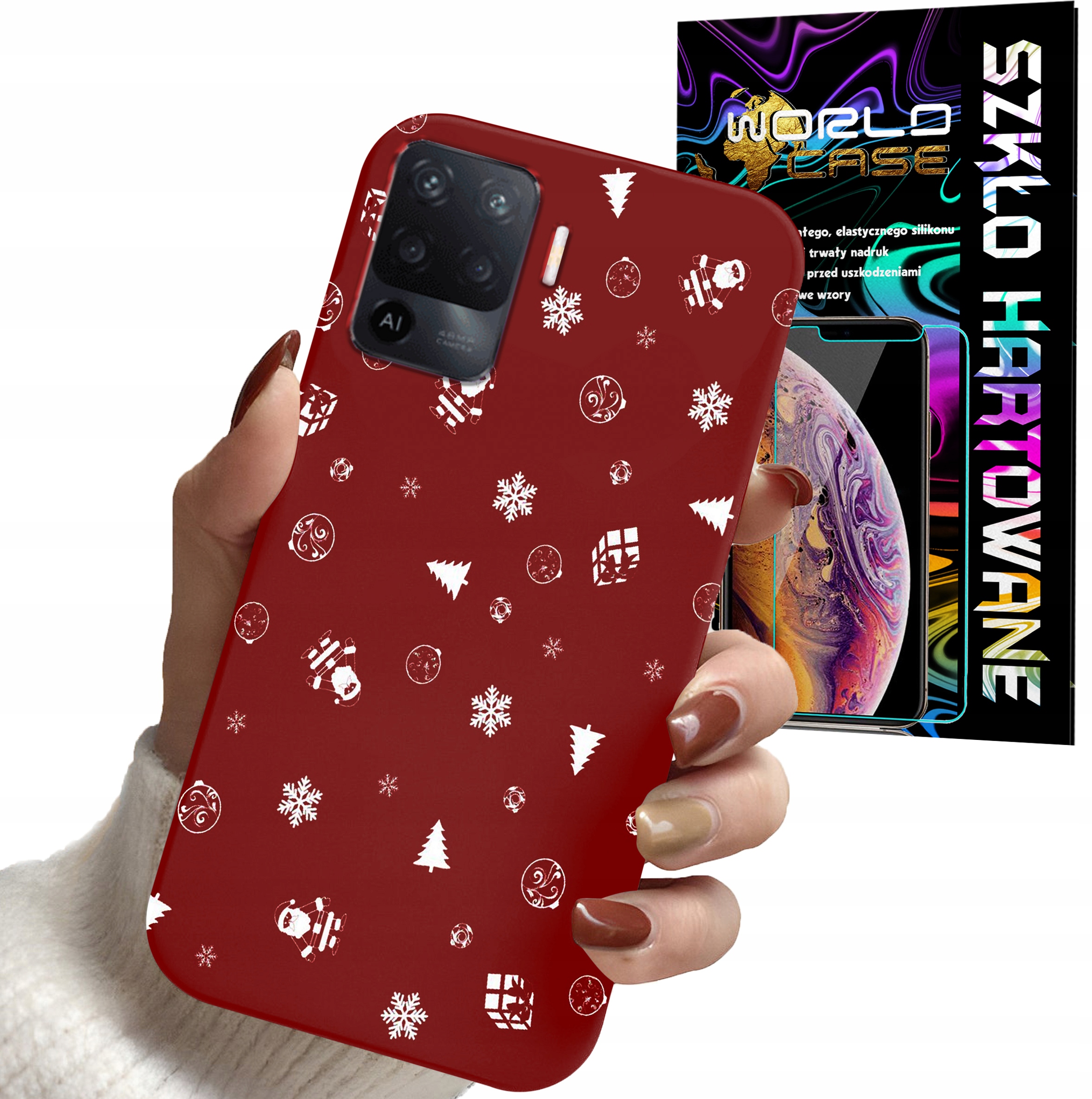 ETUI DO OPPO A94 4G RENO 5 LITE - ŚWIĄTECZNE WZORY CHOINKA + SZKŁO