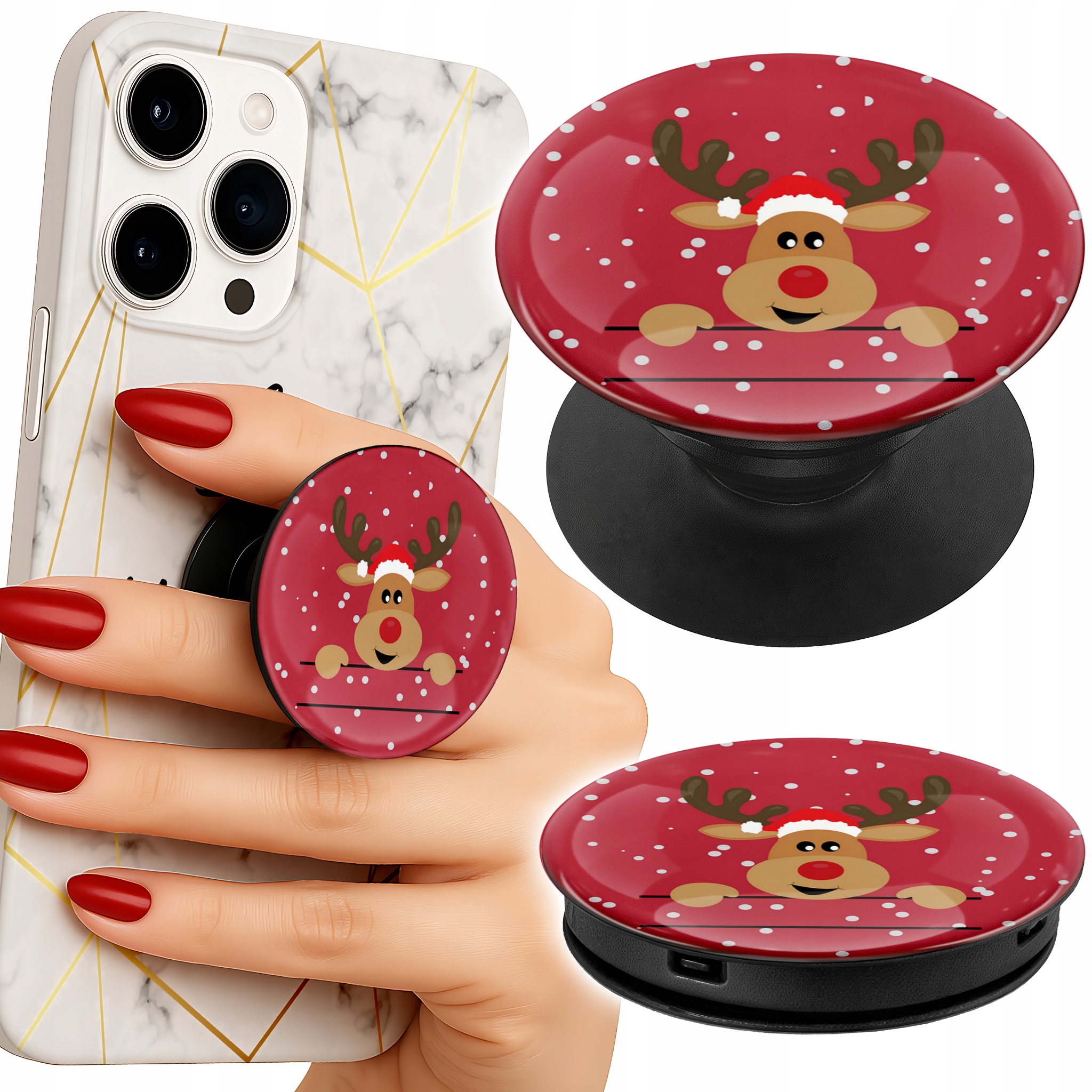 Uchwyt do telefonu Popsocket na palce/stojak ŚWIĄTECZNY RENIFER MIKOŁAJ
