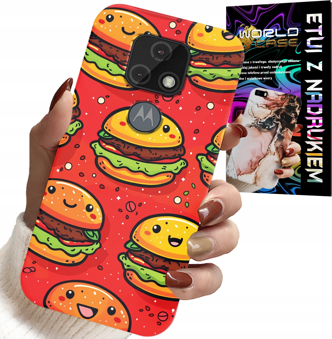 ETUI DO MOTOROLA MOTO E7 PLUS - SŁODKIE UŚMIECHNIĘTE BURGERY POKROWIEC