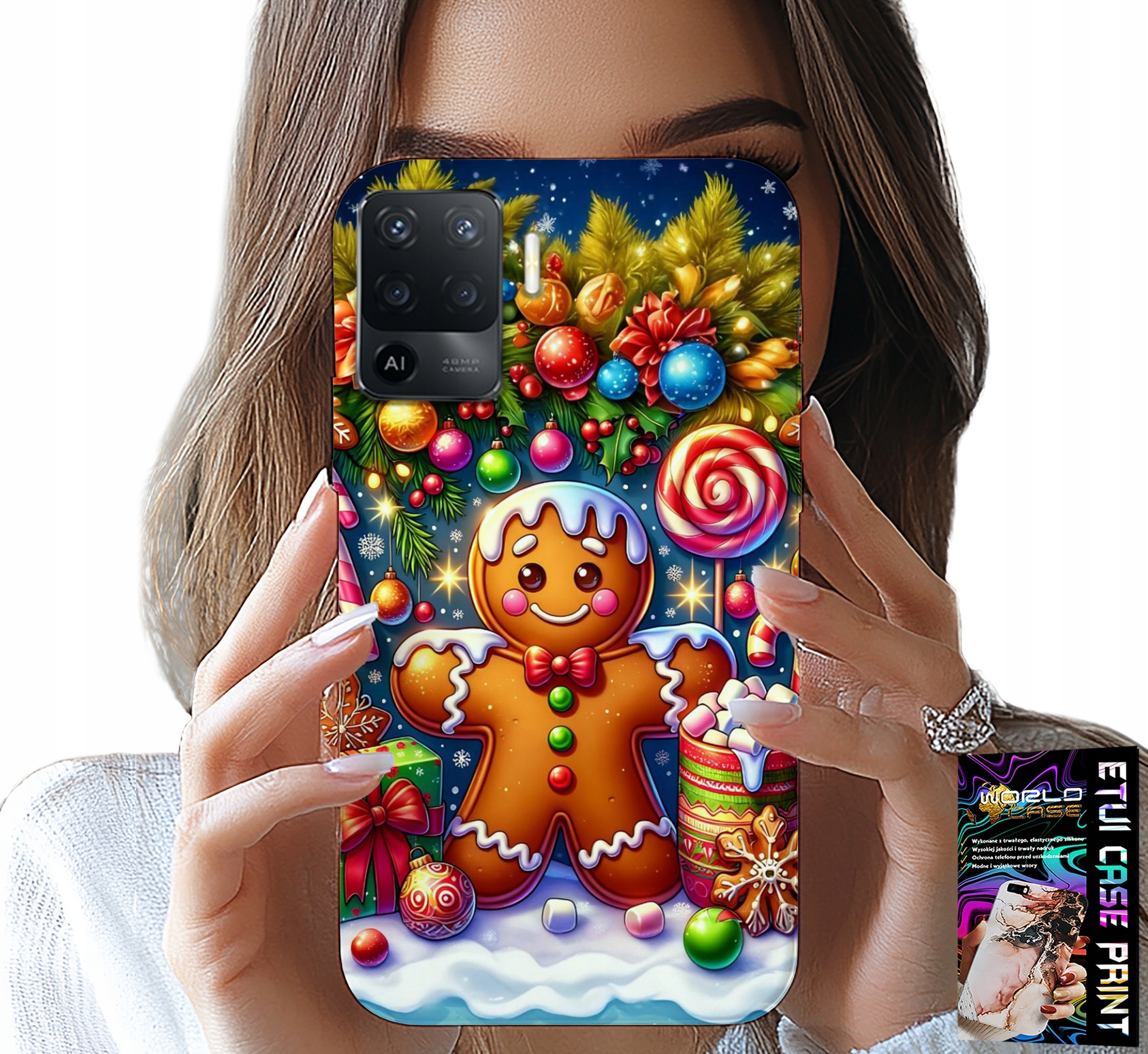 ETUI DO OPPO F19 PRO - PIERNIK, CUKIERKOWE WZORY ŚWIĘTA + SZKŁO