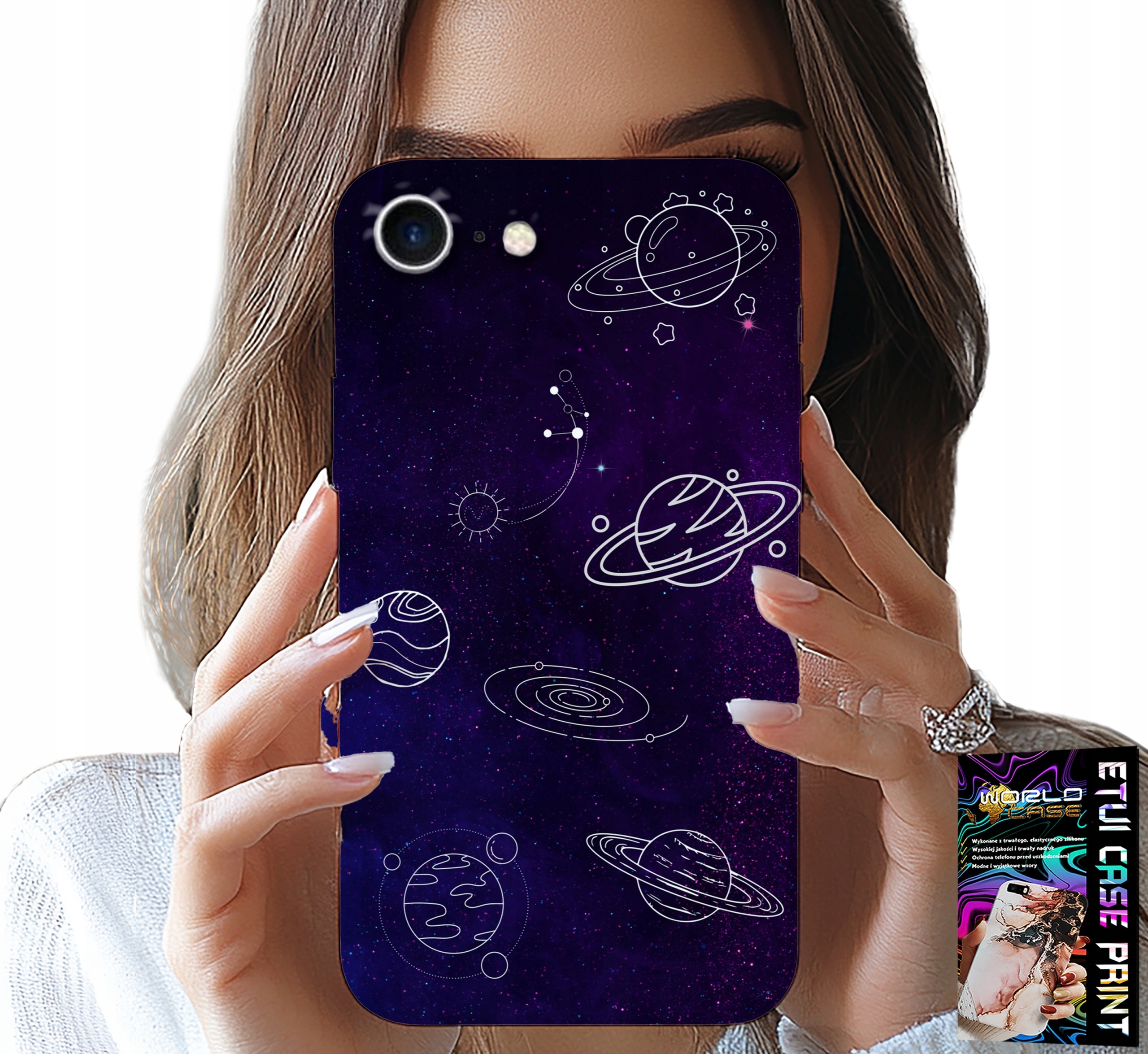 ETUI DO IPHONE SE / SE2 - KOSMOS PLANETY GWIAZDY GALAKTYKA WZORY