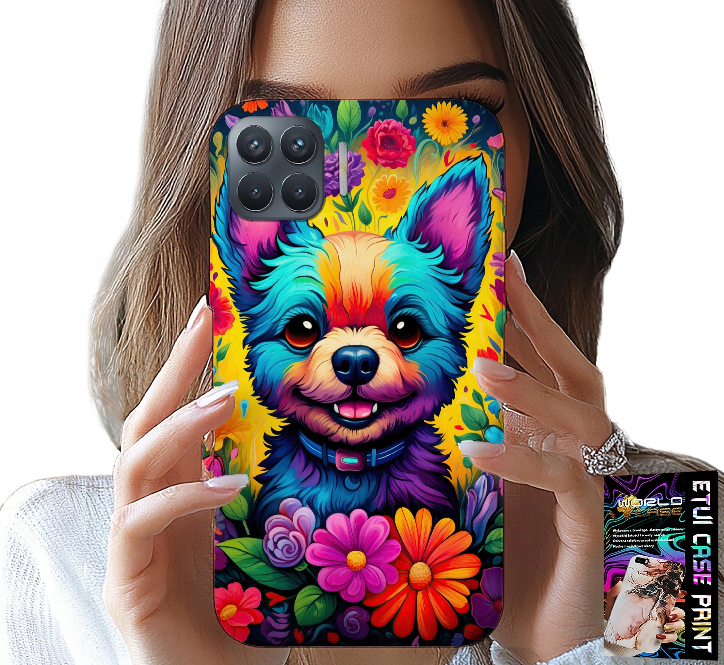 ETUI DO OPPO RENO 4 LITE - KWIACISTE WZORY PIESEK PIES JORK PLECKI